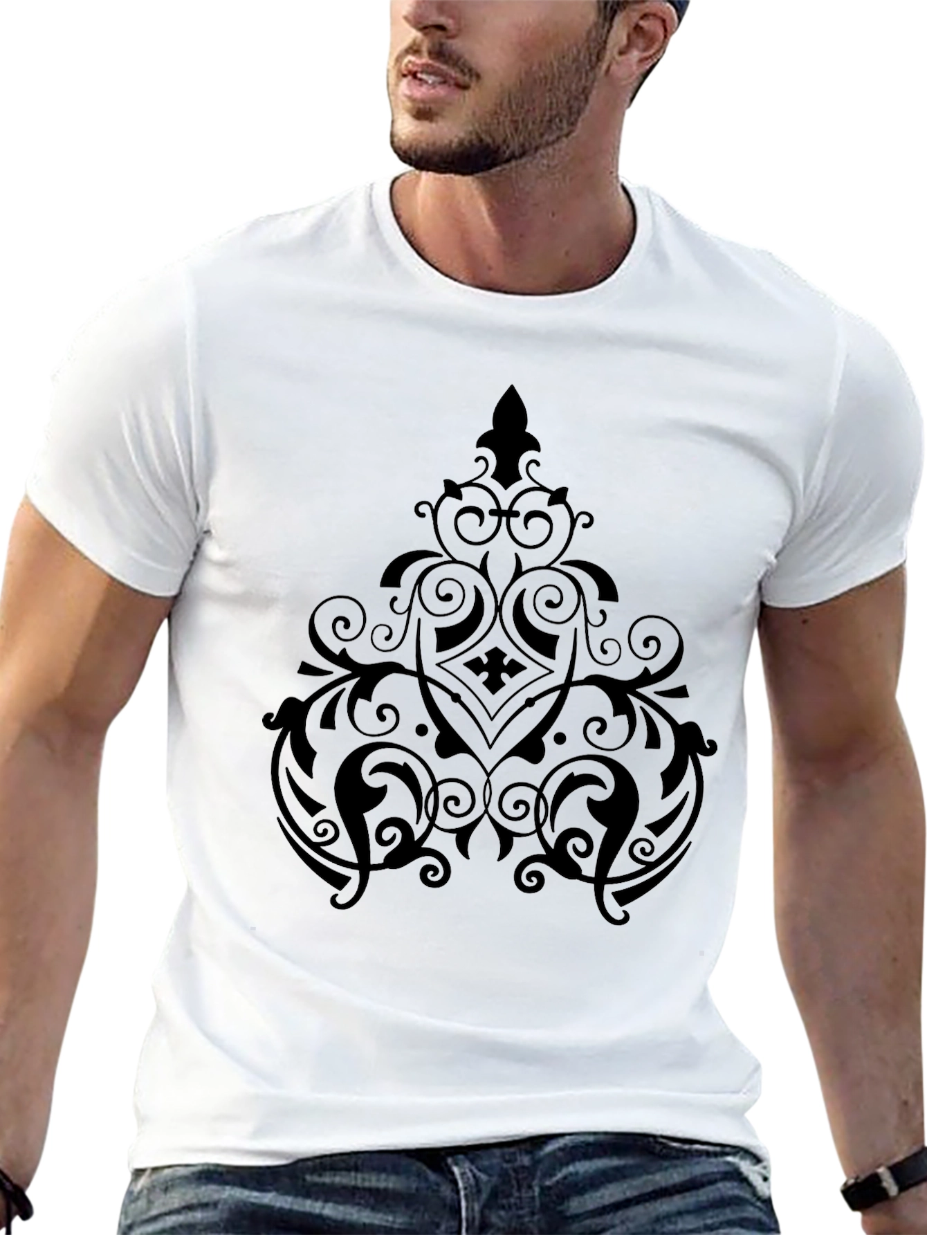 Elegant Black Graphic Tee - Ornate Design