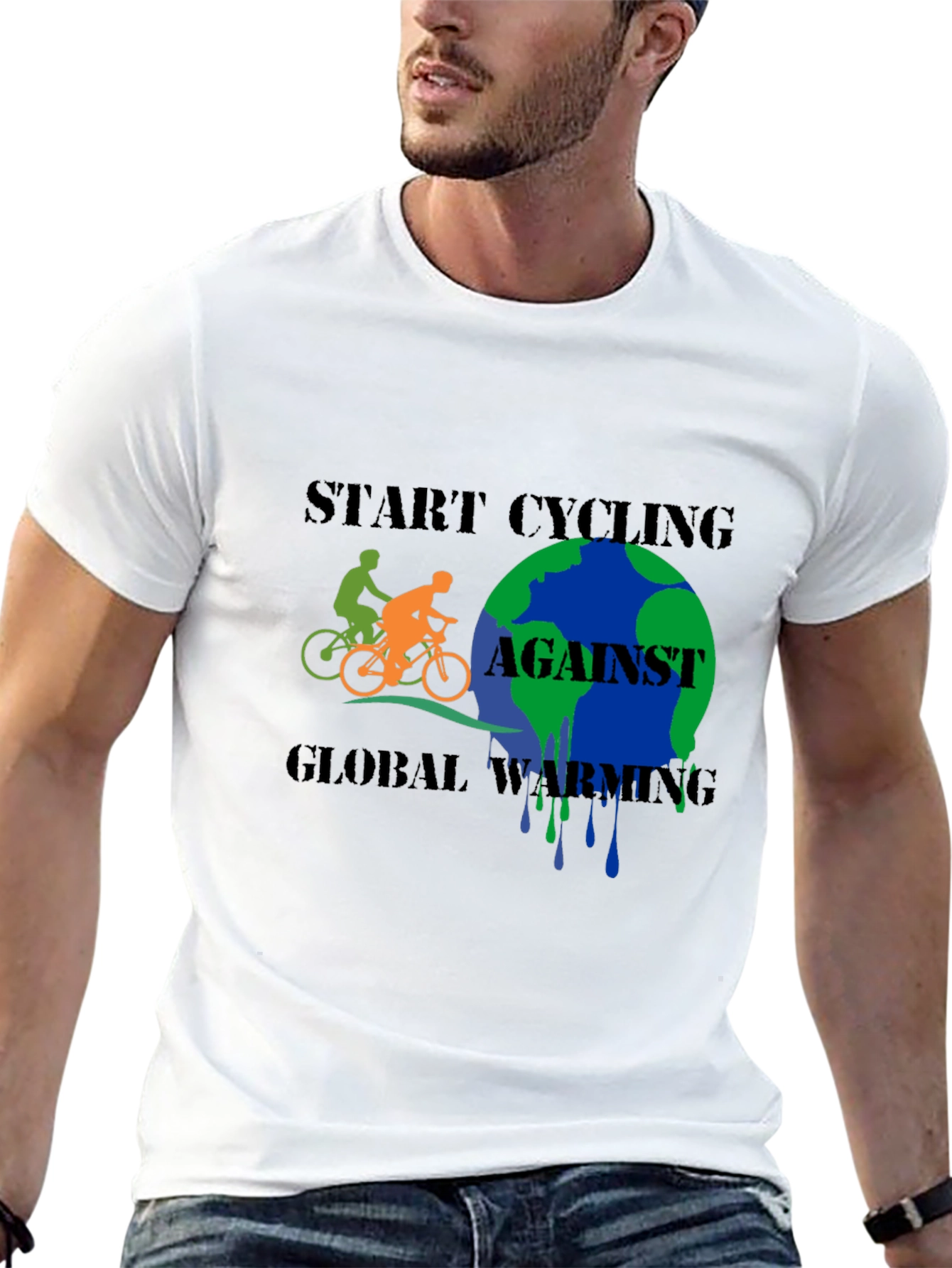 Start Cycling Against Global Warming Black T-Shirt