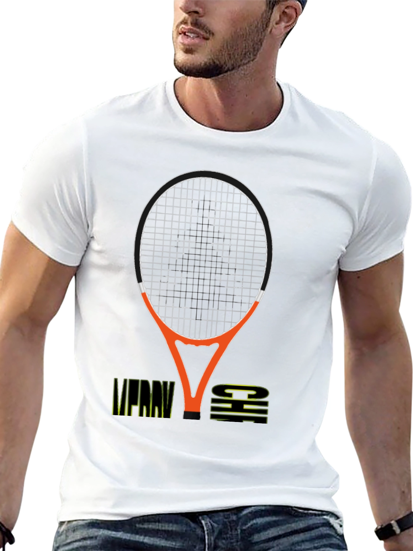 Merry Chi Christmas Tennis Racket Graphic T-Shirt