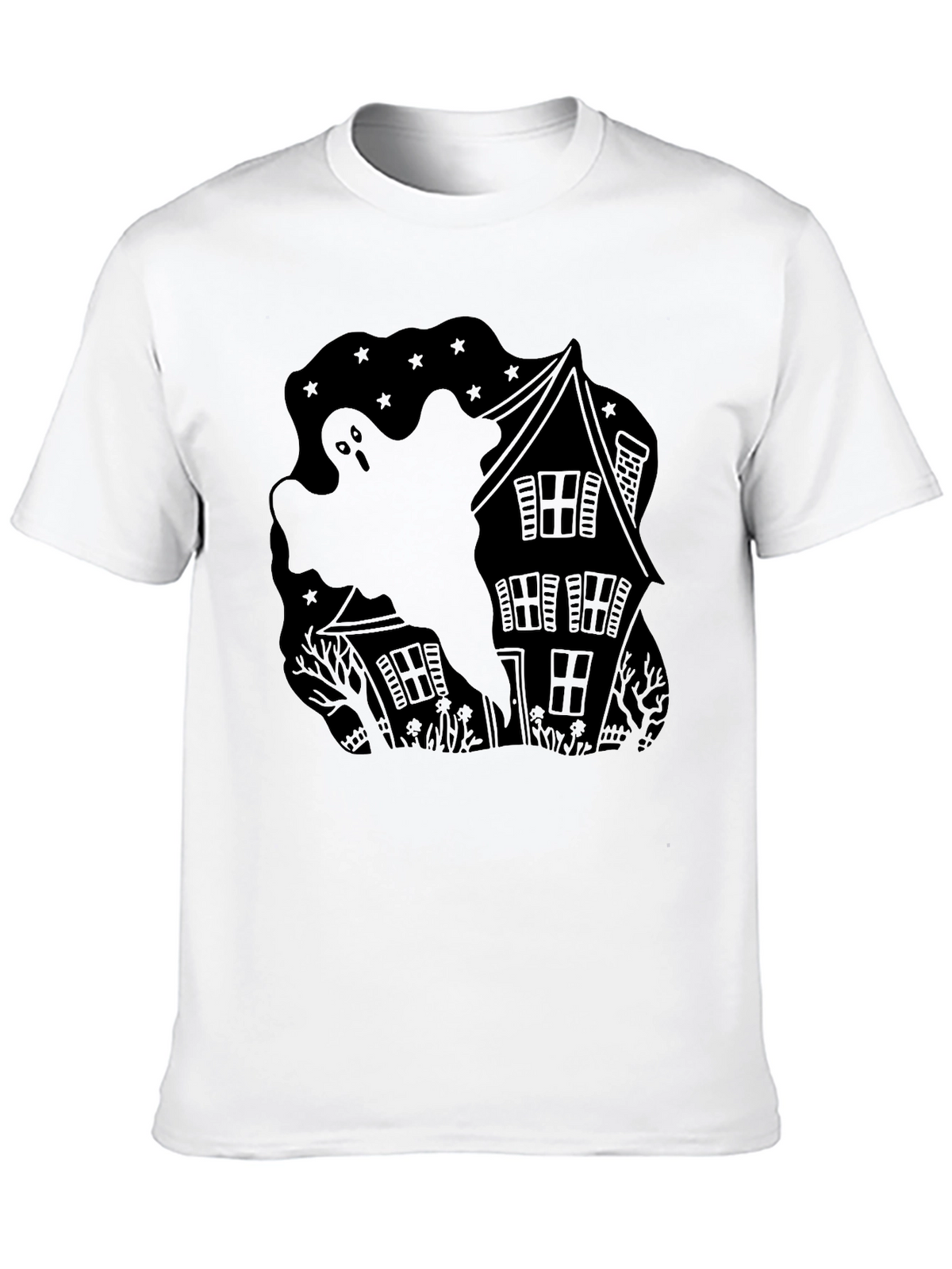 Ghostly Haunted House Black T-Shirt