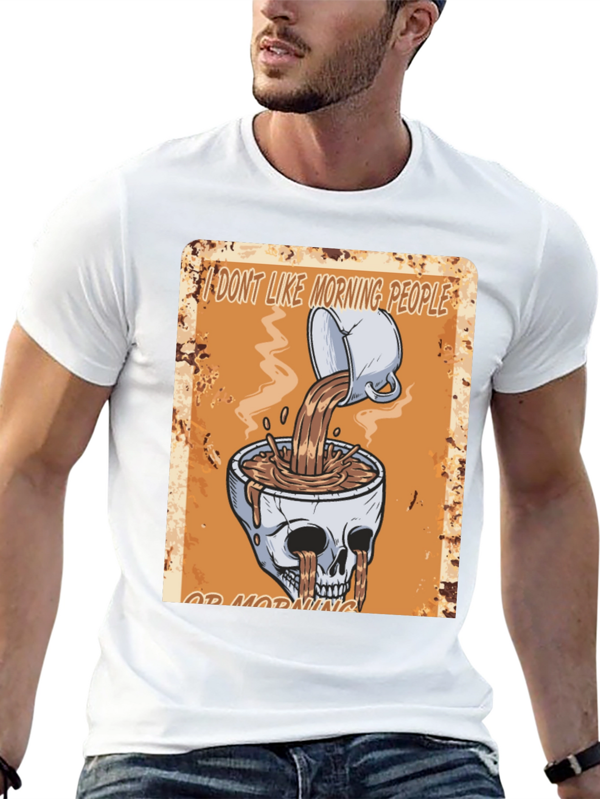 Humorous Skull Coffee Graphic T-Shirt