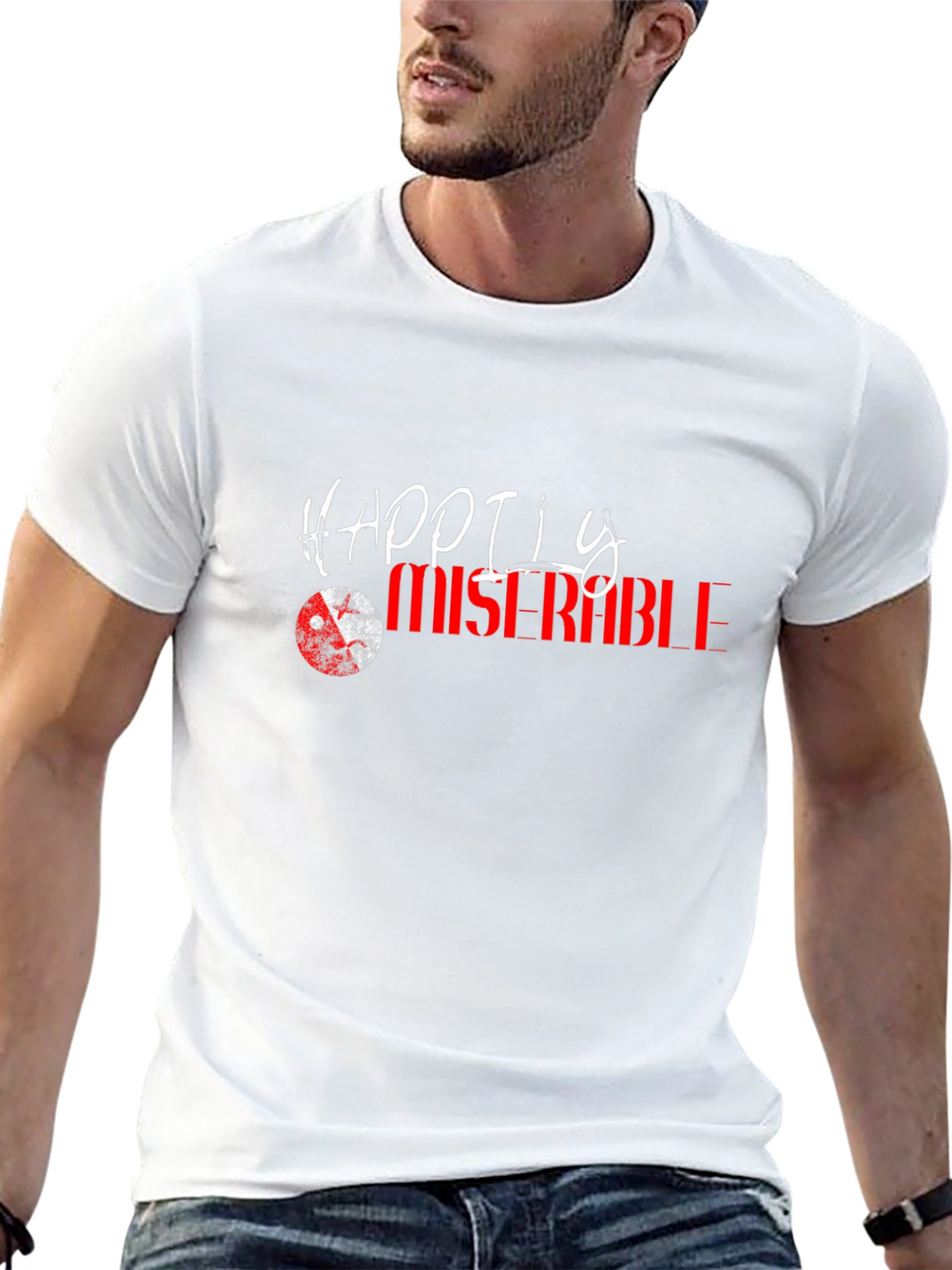 Happily Miserable Graphic Tee - Black Cotton Casual Shirt