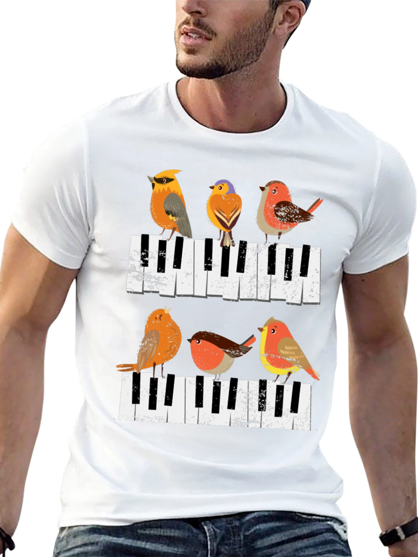 Birds on Piano Keys Graphic Tee