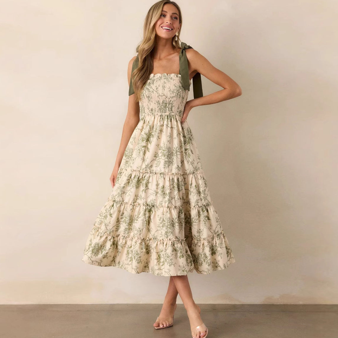 Women's Summer Vacation Casual Printed Sling Midi Dress