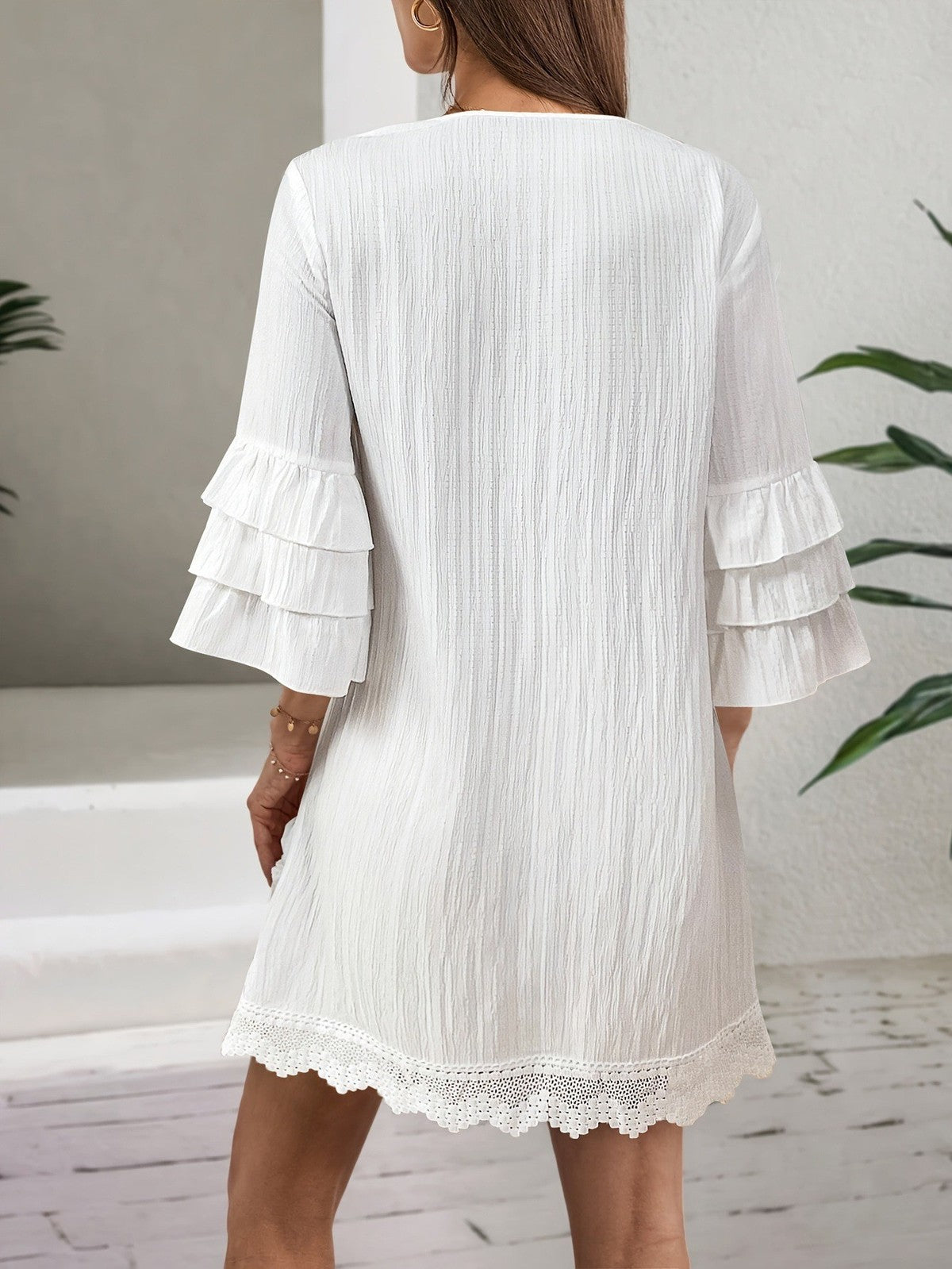 Women's Boho Vacation Multicolor Pompom Tassel Lotus Leaf Sleeve Loose Dress