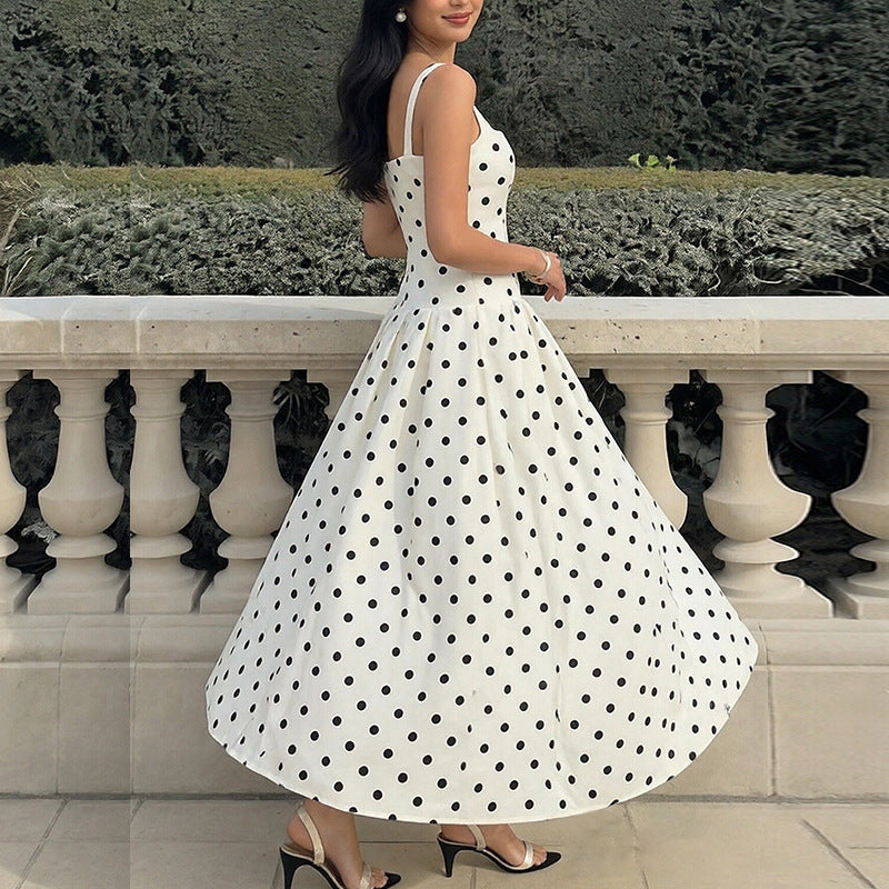 Women's Elegant Spring Polka Dot Printed Sleeveless Loose Dress