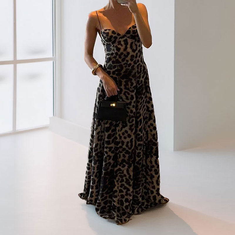 Women's Sexy Spring Leopard Print Spaghetti Strap Dress