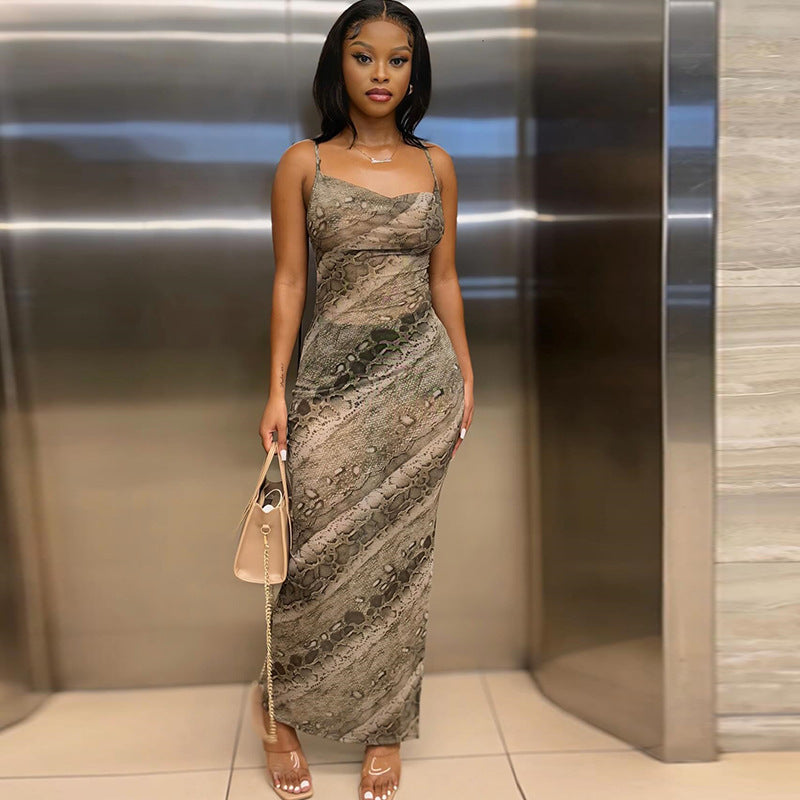 Women's Sexy Snake Print Maxi Dress