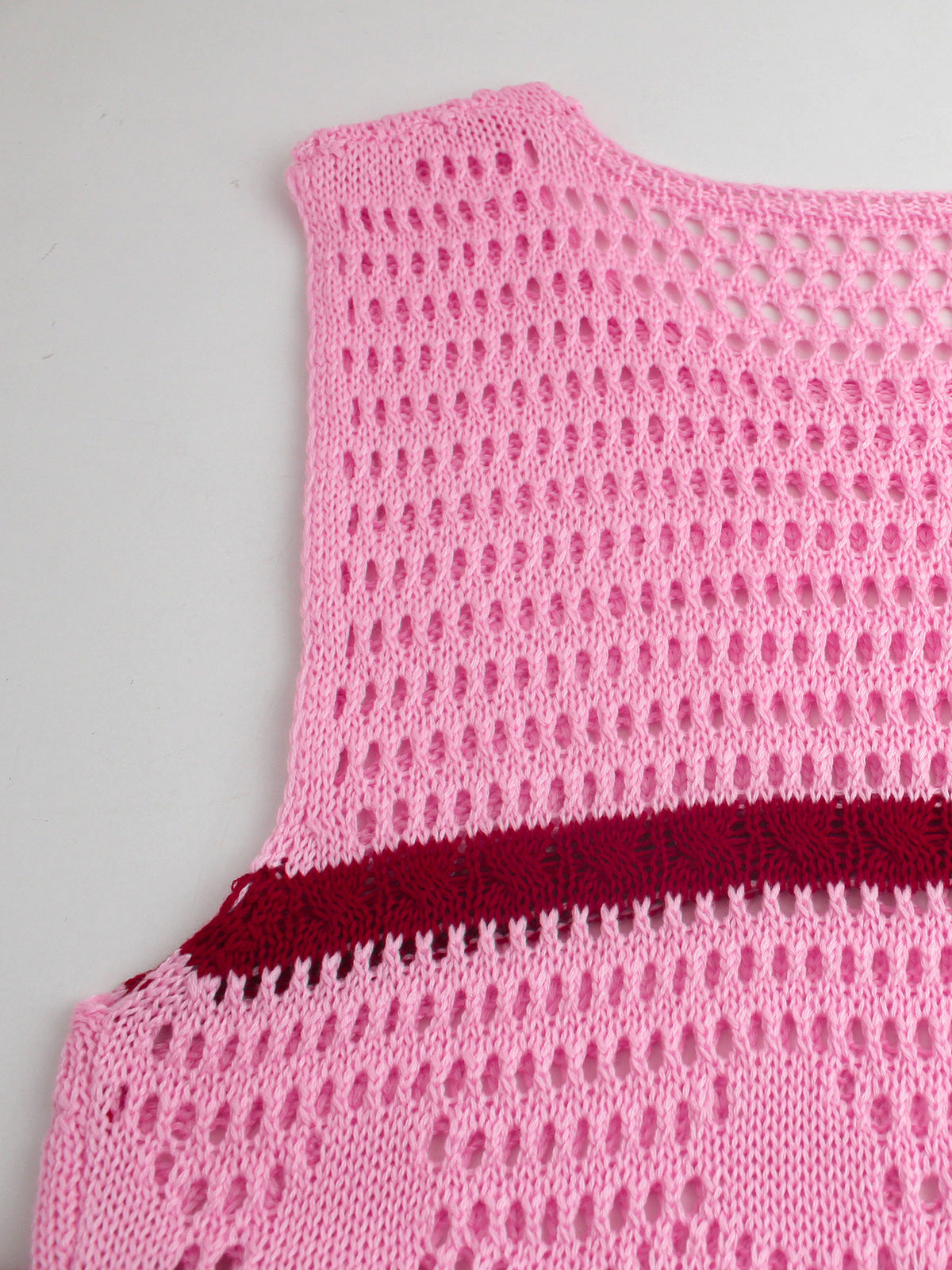 Women's Casual Contrast Color Knitted Hollow Sleeveless Dress