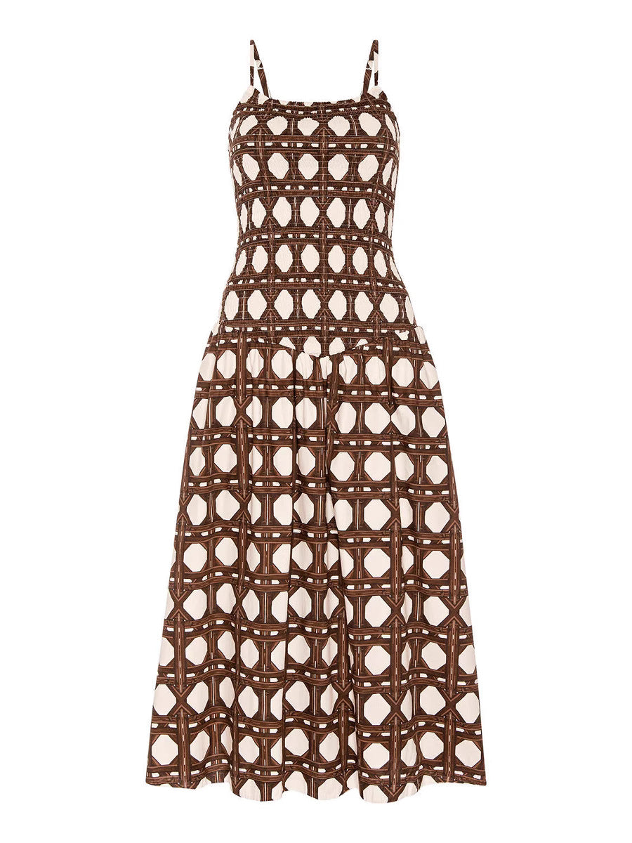 Women's Summer Vacation Style Printed Sling Midi Dress