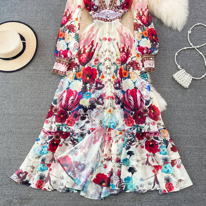 Women's Floral Printed Shirt Dress, with V-Neck