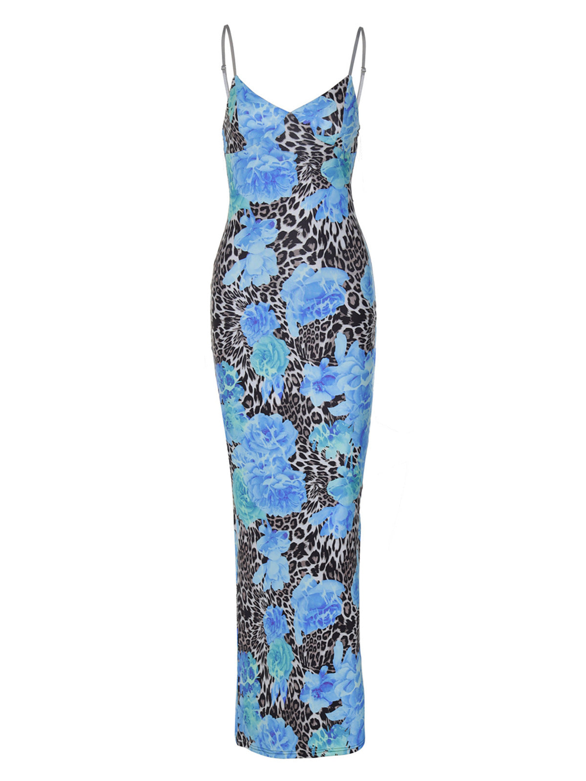 Women's Sexy Summer Leopard Flower Printed Spaghetti Strap Slim-Fit Dress