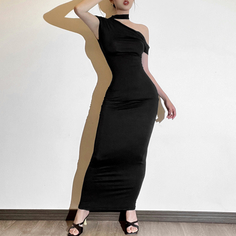 Women's Summer Sexy Slant Collar Shoulder Slim Maxi Dress