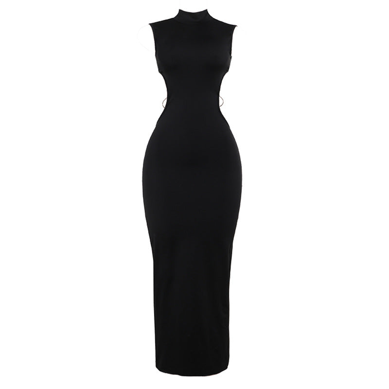Women's Summer Sexy Round Neck Sleeveless Backless Butterfly Tight Maxi Dress
