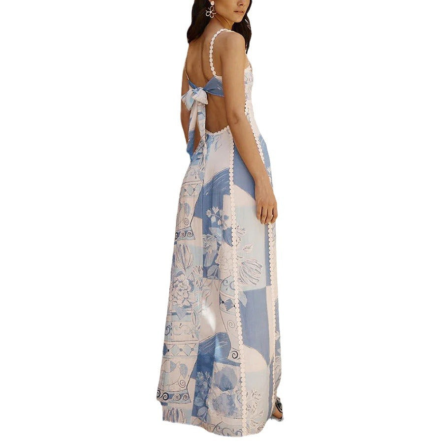 Women's Vacation Loose Print Maxi Sling Dress