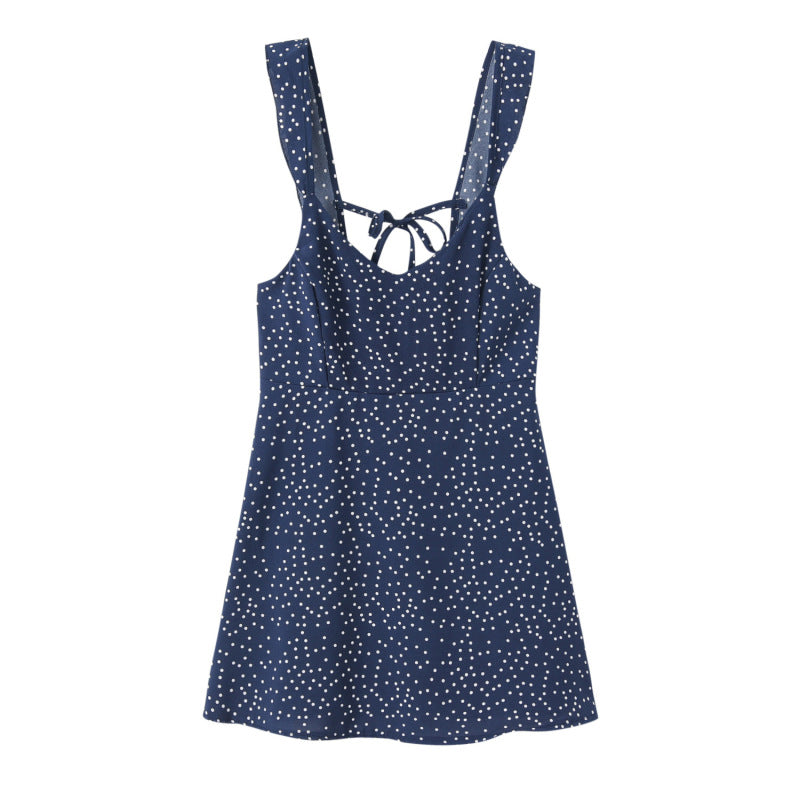 Women's Sexy Vacation Polka Dot Print Spaghetti Strap Backless Dress