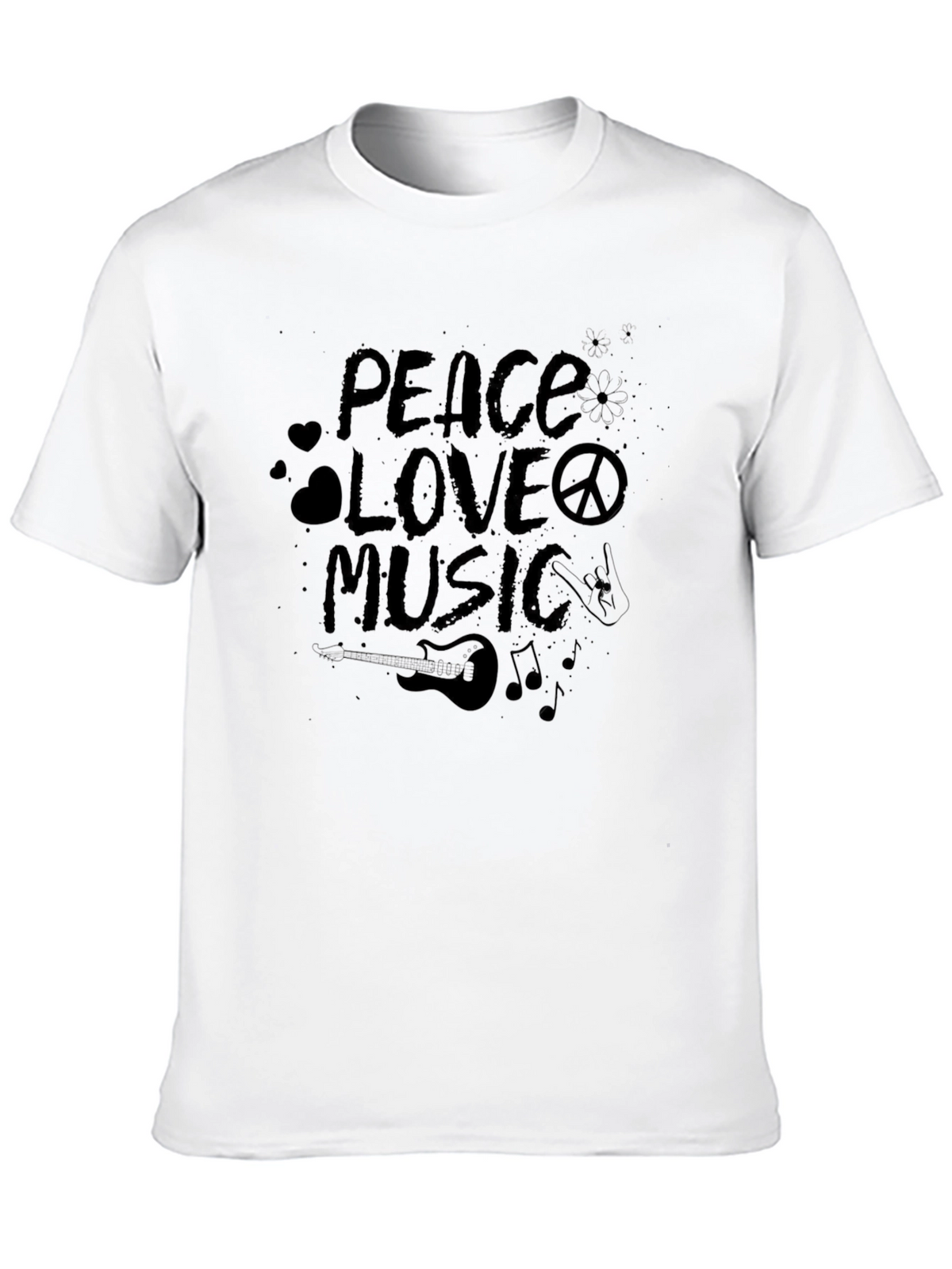 Peace Love Music Graphic Black T-Shirt