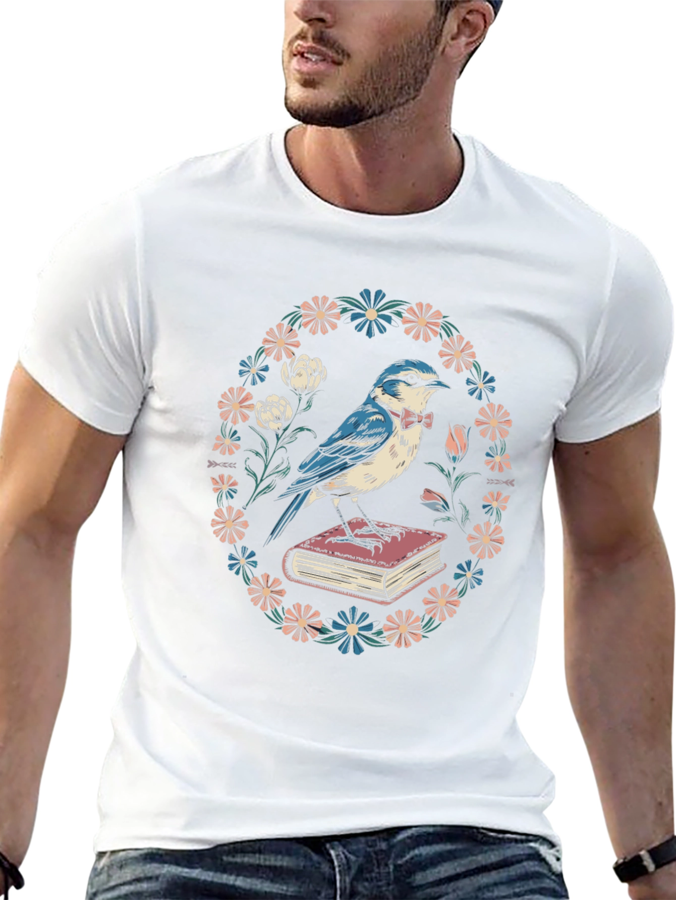 Whimsical Bird on Book T-Shirt
