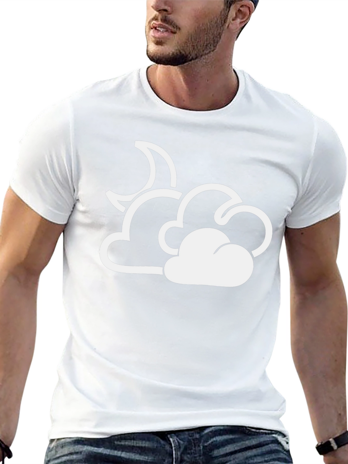 Cloud Moon Graphic T-Shirt - Black Cotton Blend