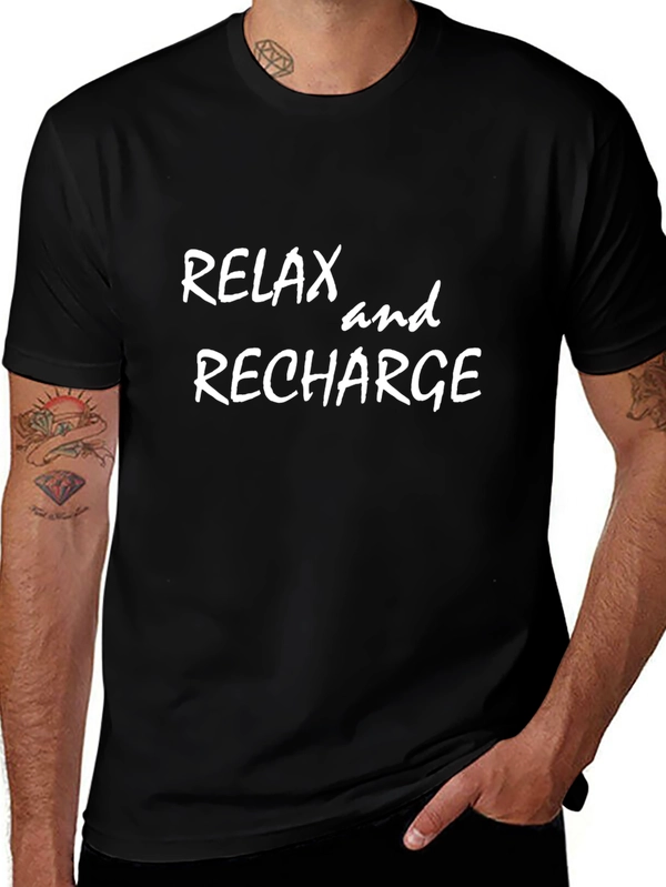 Relax & Recharge Black Graphic Tee - Comfy Casual Shirt