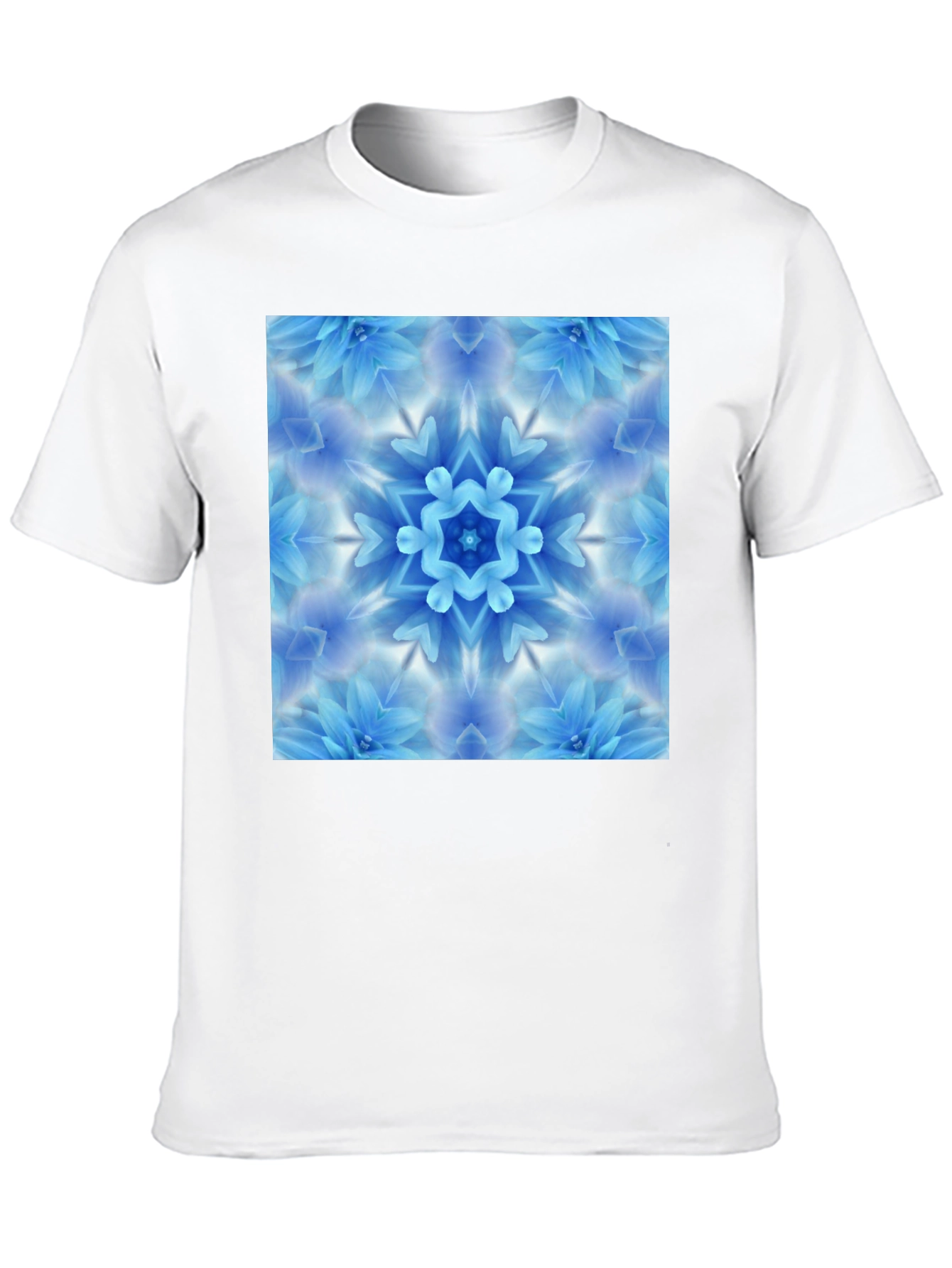 Black Tee with Blue Flower Mandala Graphic