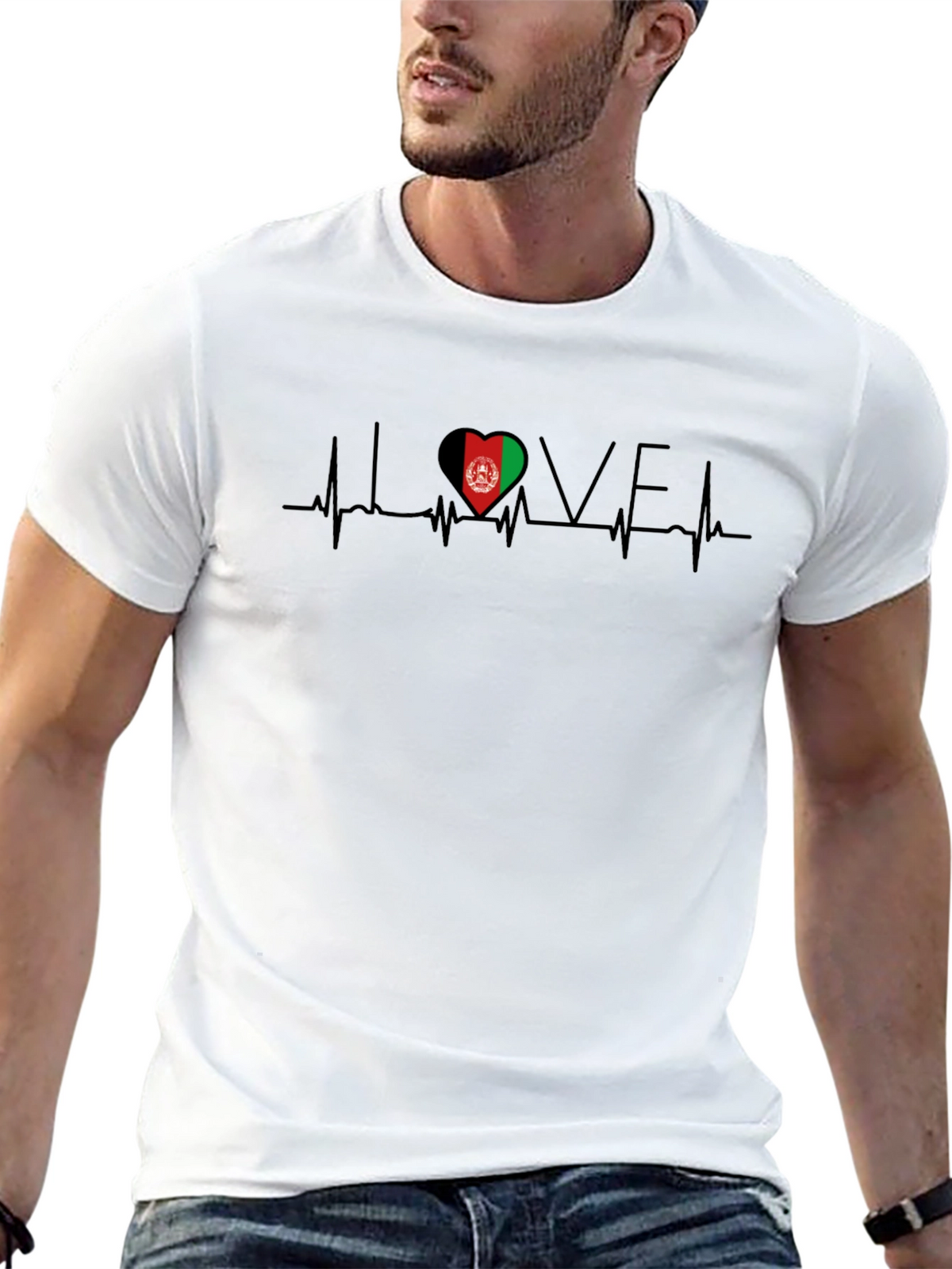 I Love Afghanistan Heartbeat T-Shirt - Black