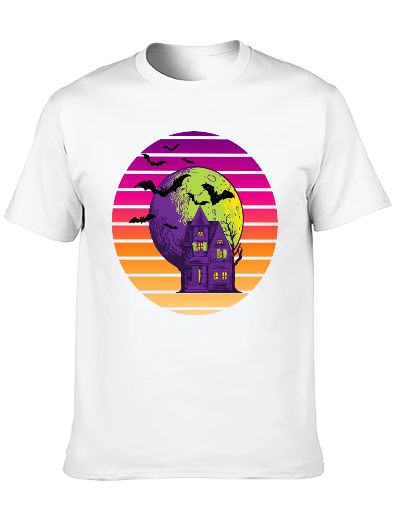 Retro Halloween T-Shirt: Haunted House Bats Moon