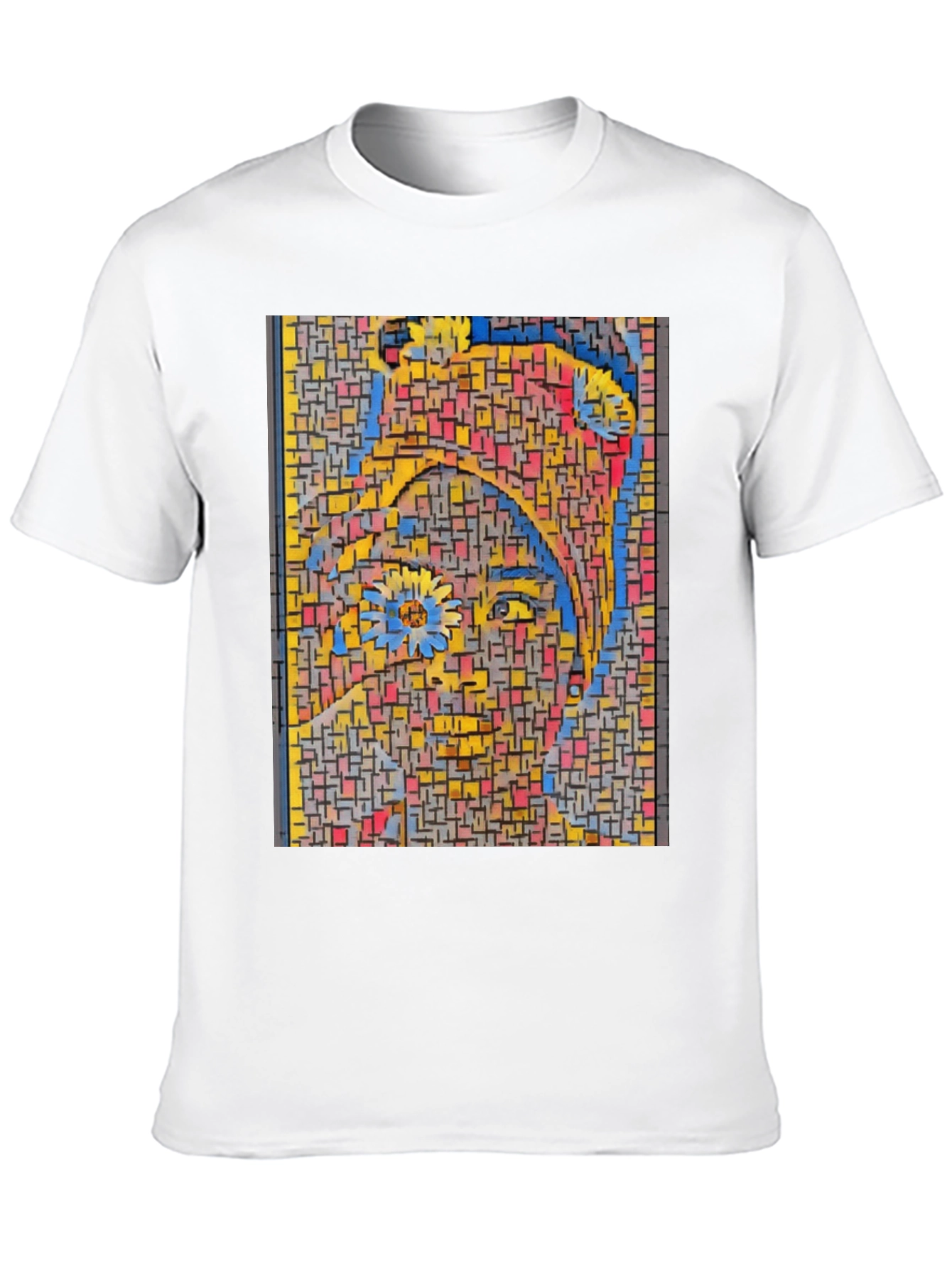 Abstract Mosaic Woman Graphic Print Black T-Shirt