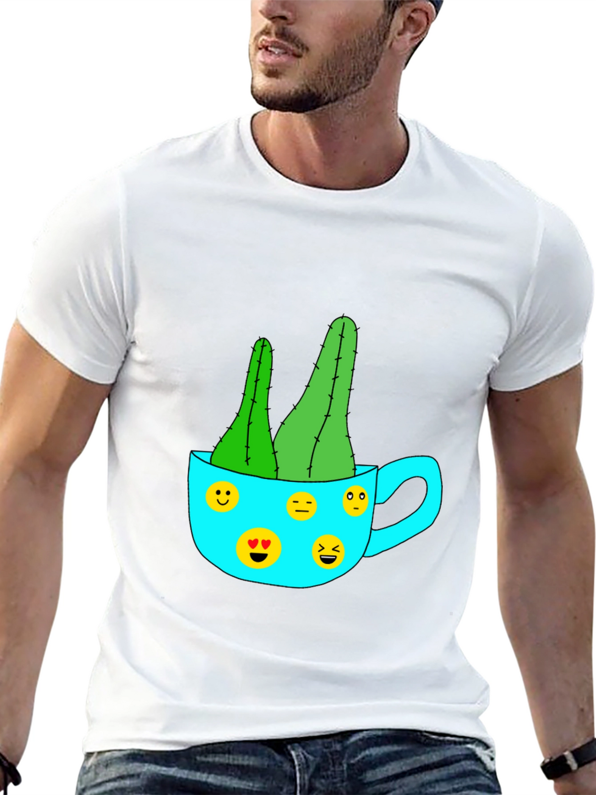 Emoji Cactus Tee - Quirky Plant Lovers T-Shirt