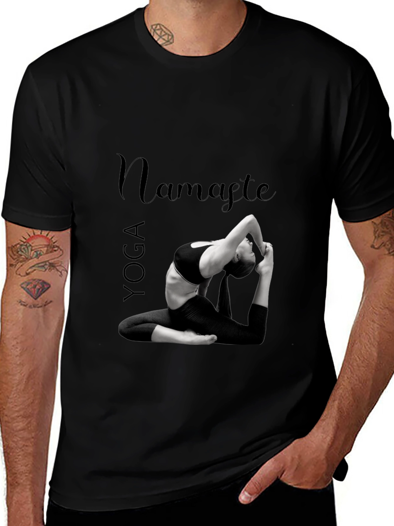 Yoga Namaste Graphic Print Black T-Shirt