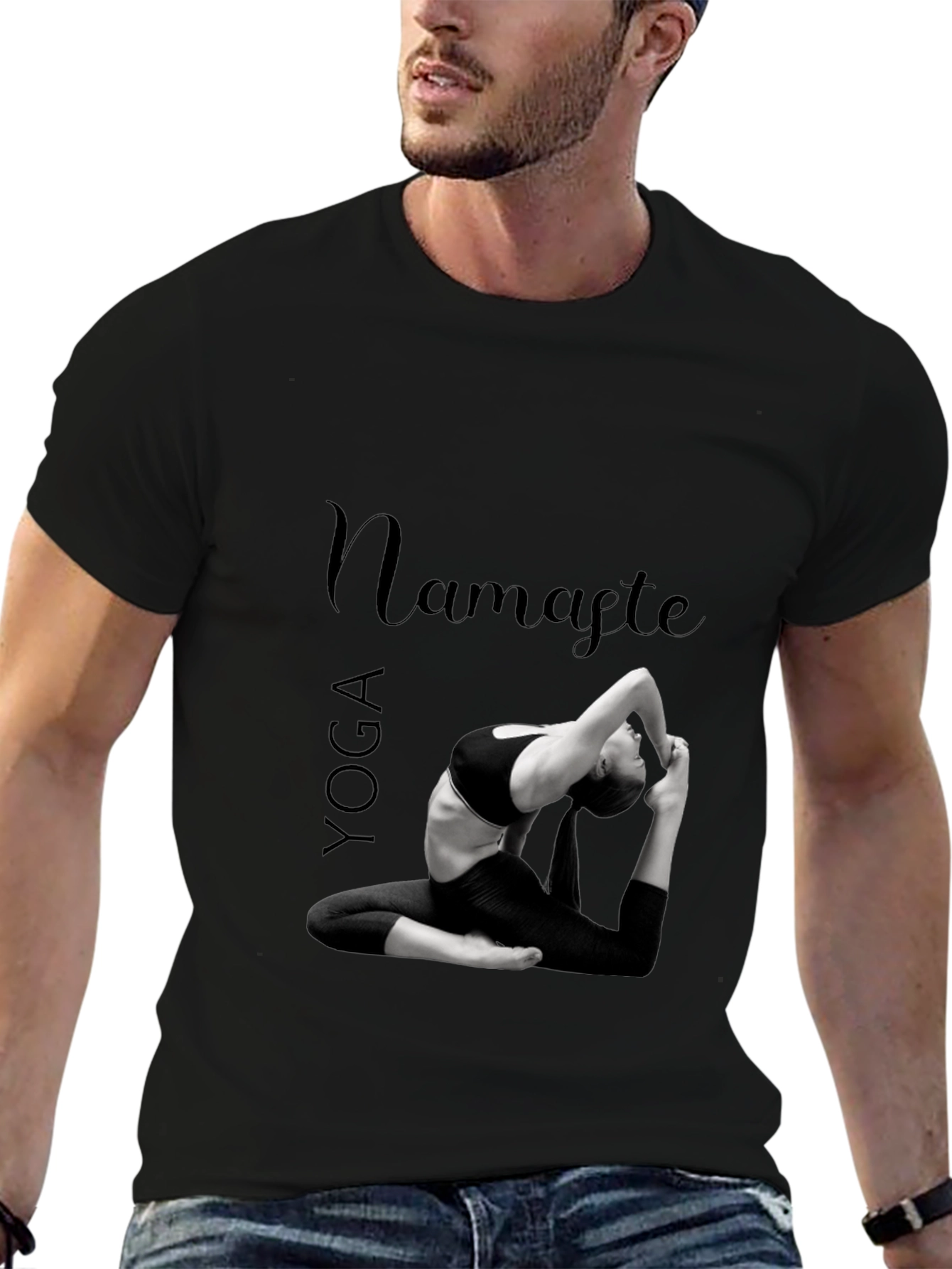 Yoga Namaste Graphic Print Black T-Shirt