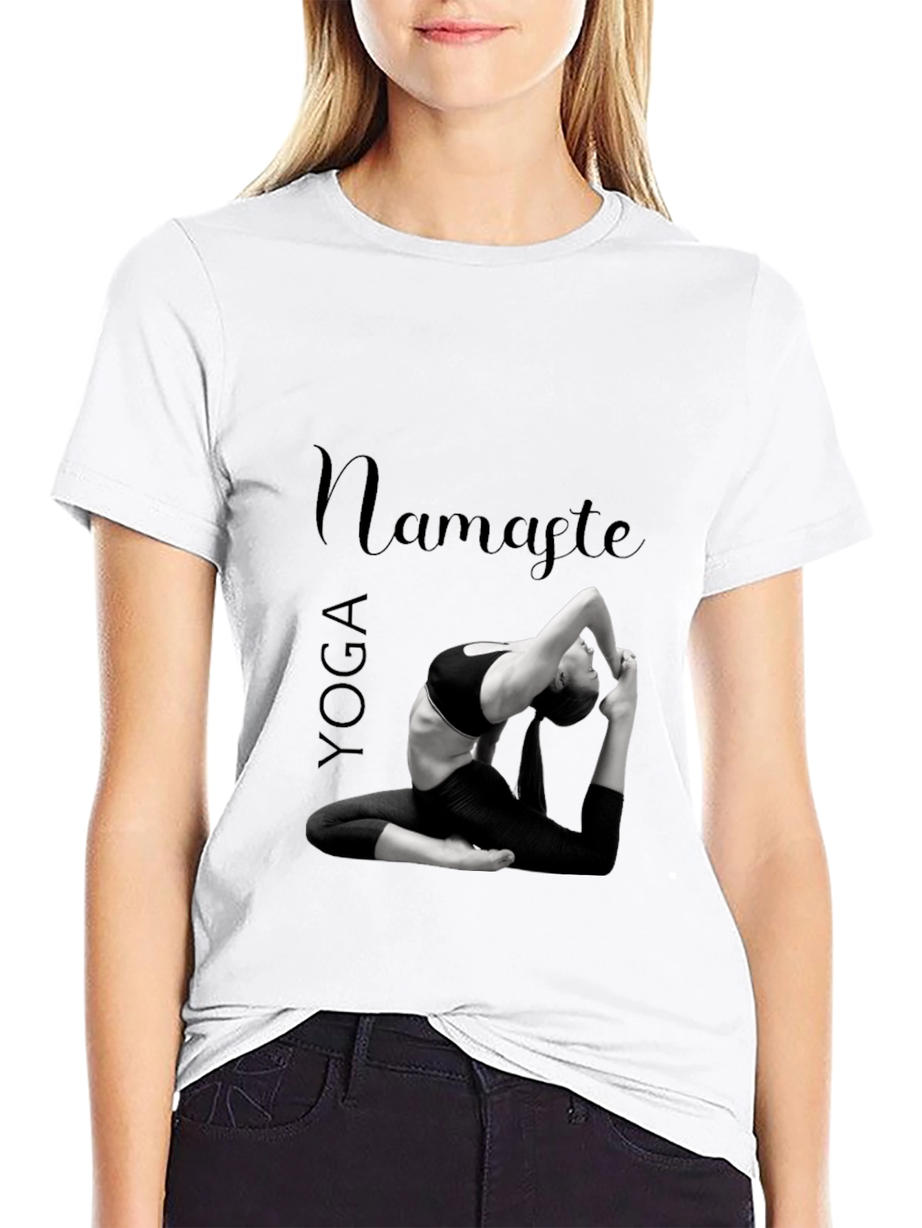 Yoga Namaste Graphic Print Black T-Shirt