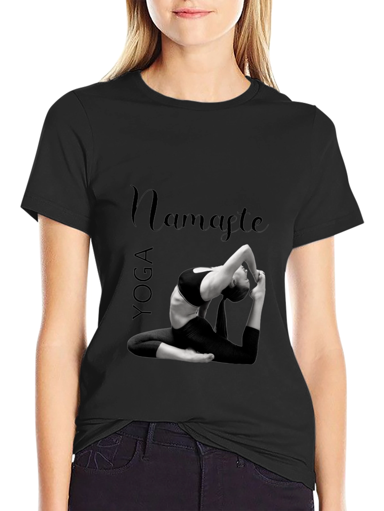 Yoga Namaste Graphic Print Black T-Shirt