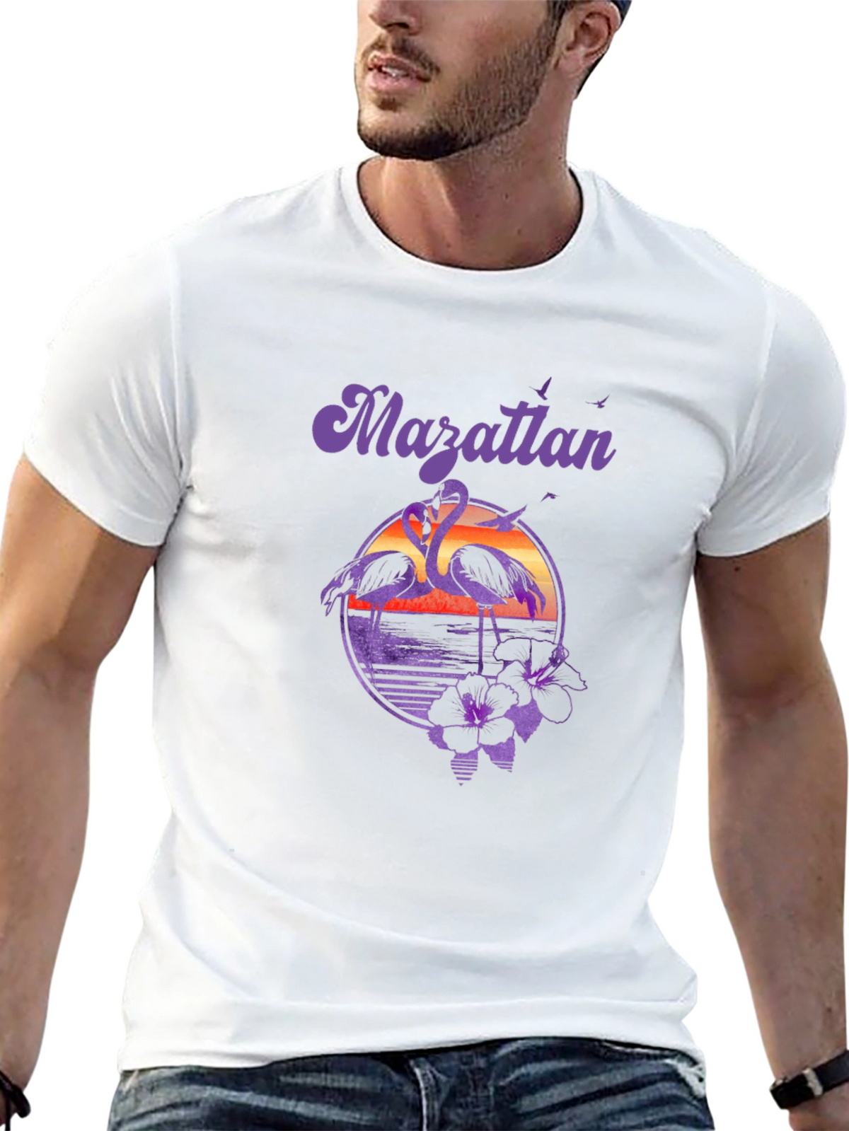 Mazatlan Flamingo Sunset Graphic Tee - Black