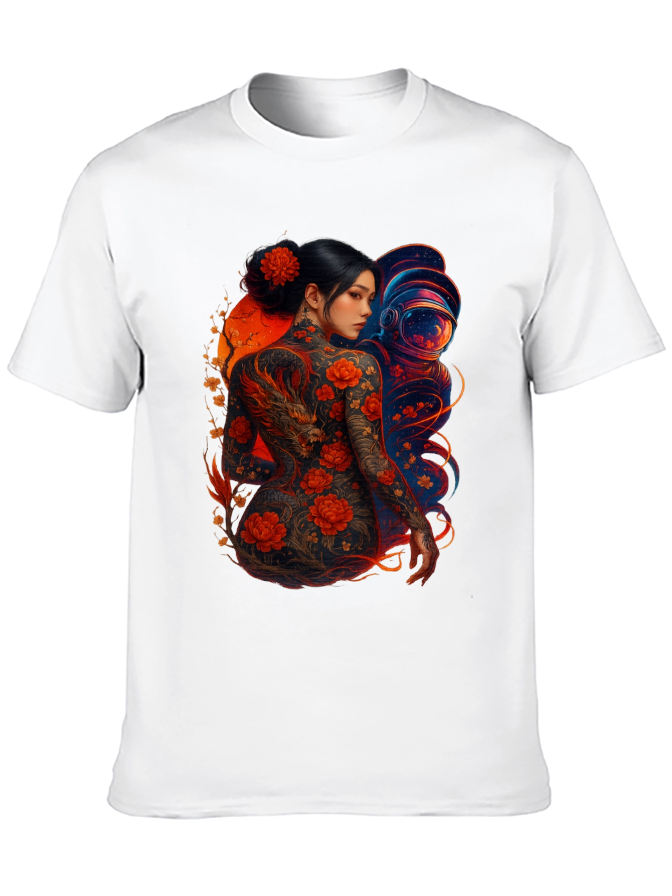 Dragon & Astronaut Graphic Tee - Stylish Print