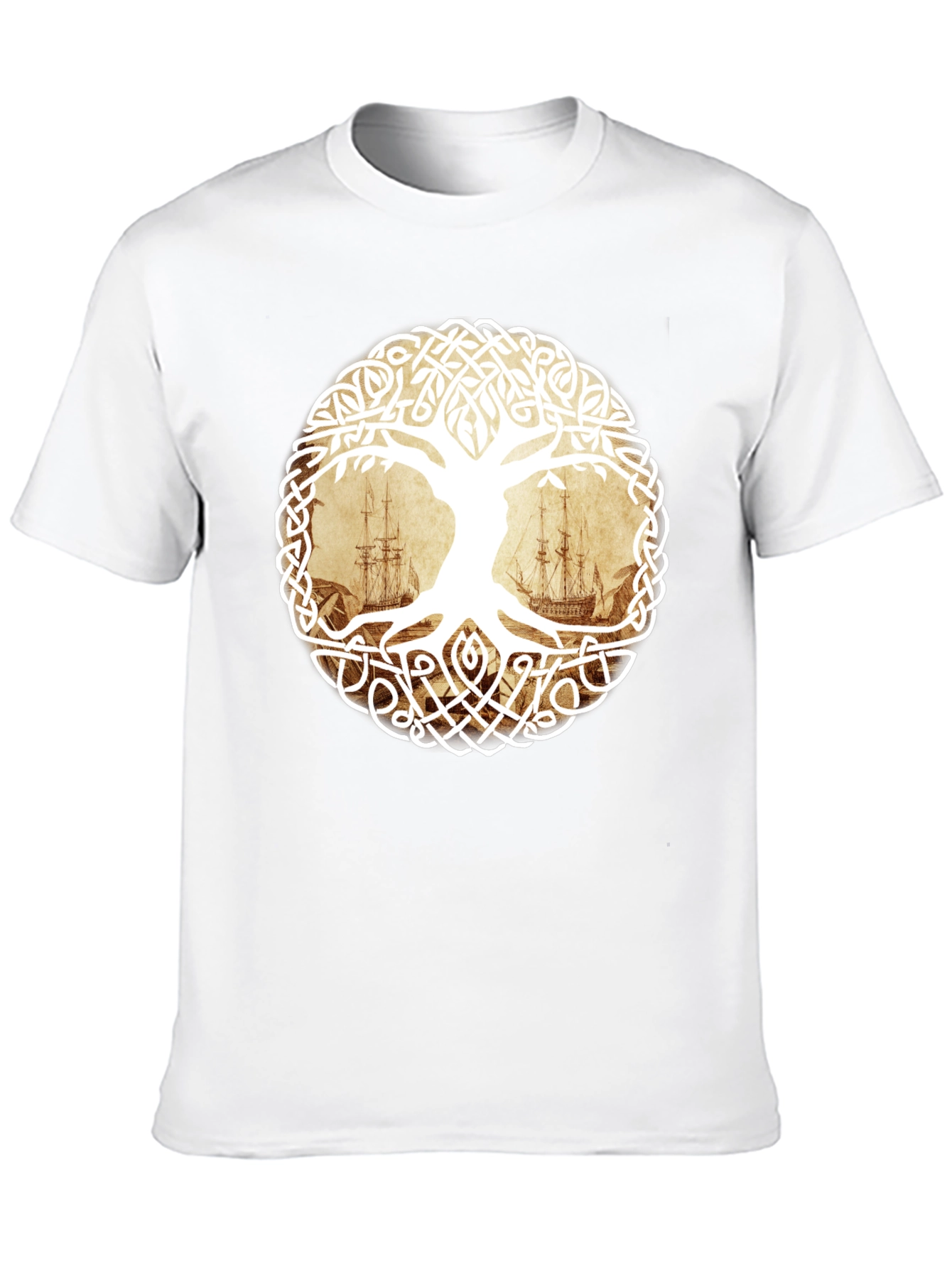 Celtic Tree of Life Pirate Ship Graphic T-Shirt
