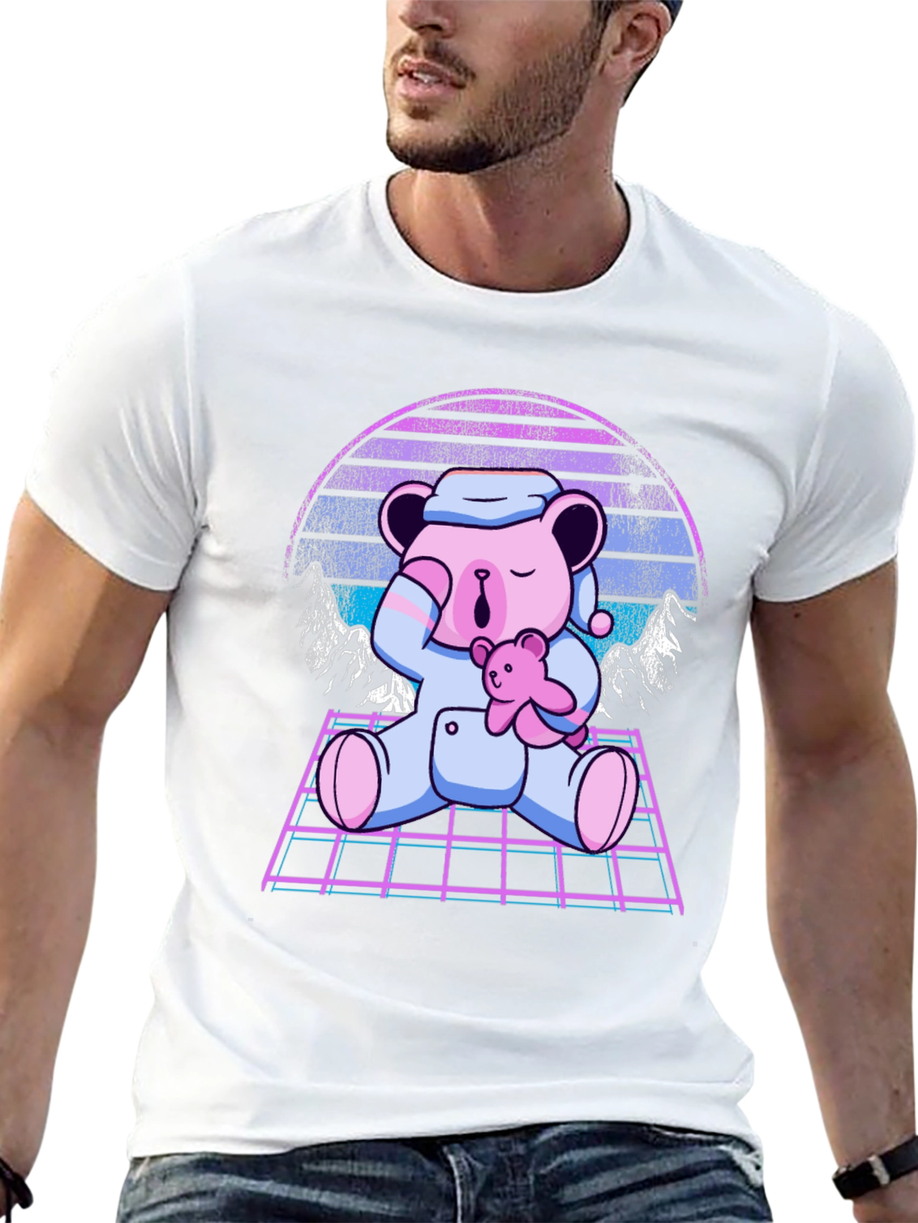 Retro Vaporwave Sleeping Bear T-Shirt