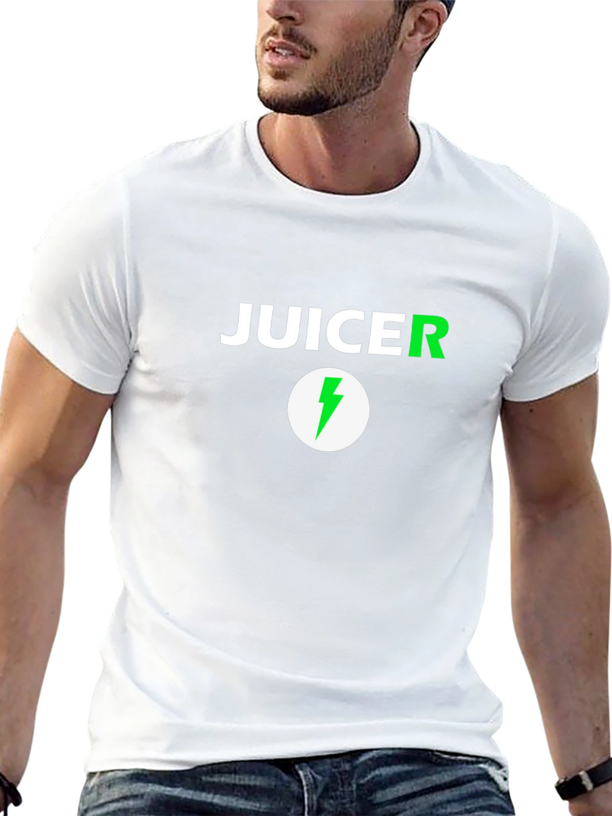 Juicer Black T-Shirt with Green Lightning Bolt Logo