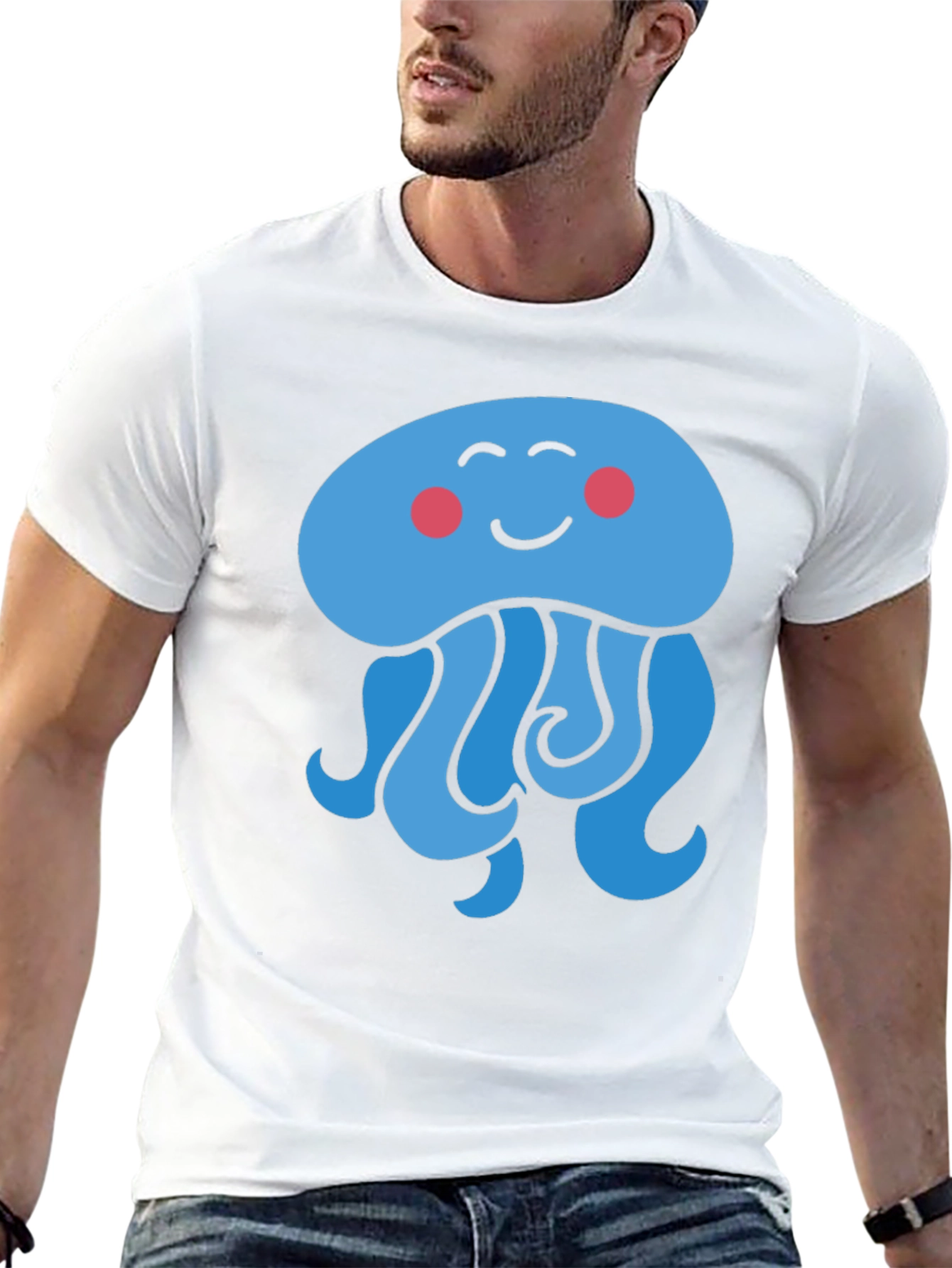 Cute Cartoon Jellyfish Graphic Tee - Black