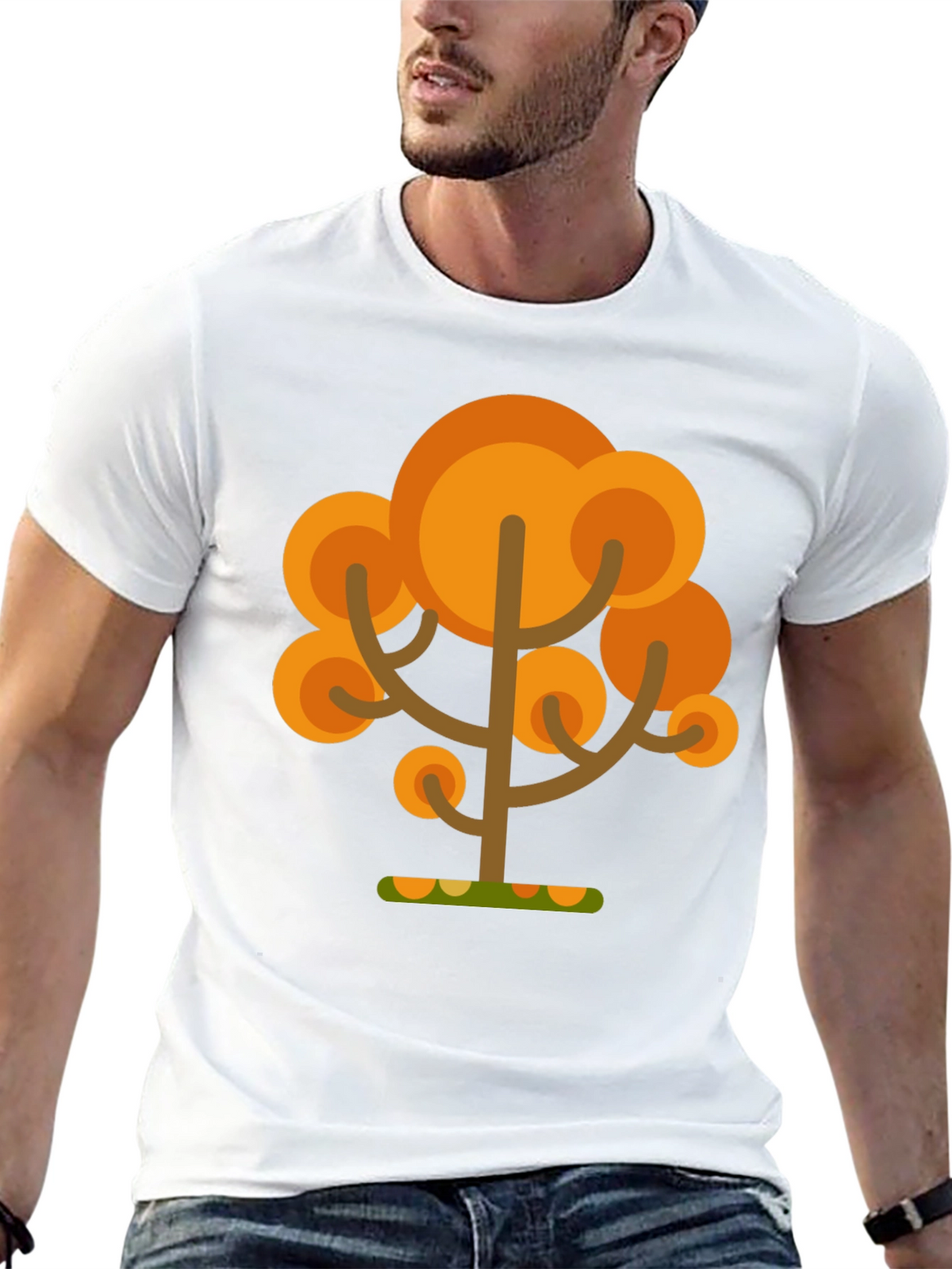 Autumn Tree Graphic Tee - Black Cotton T-Shirt