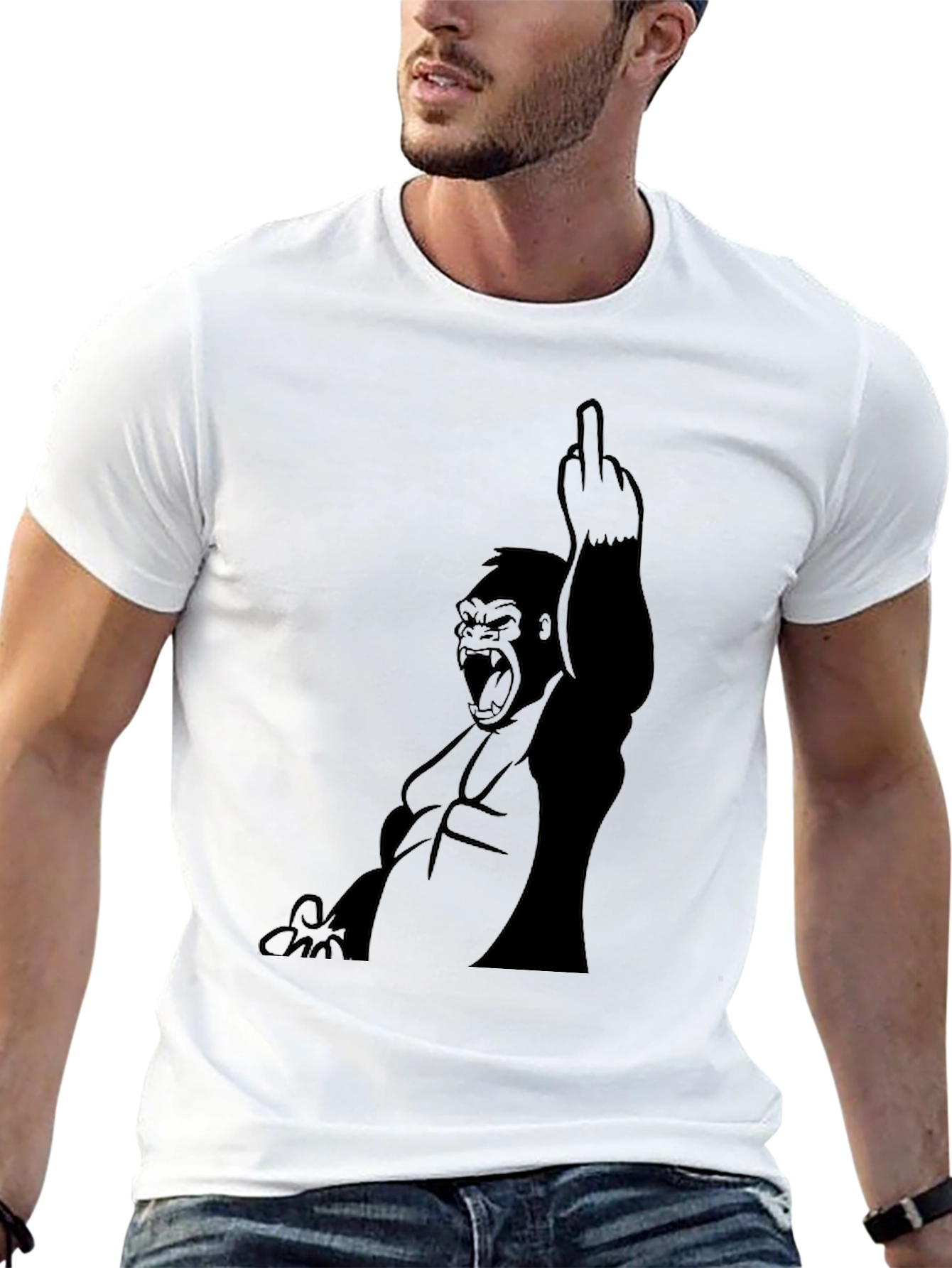 Black Gorilla Middle Finger Graphic T-Shirt