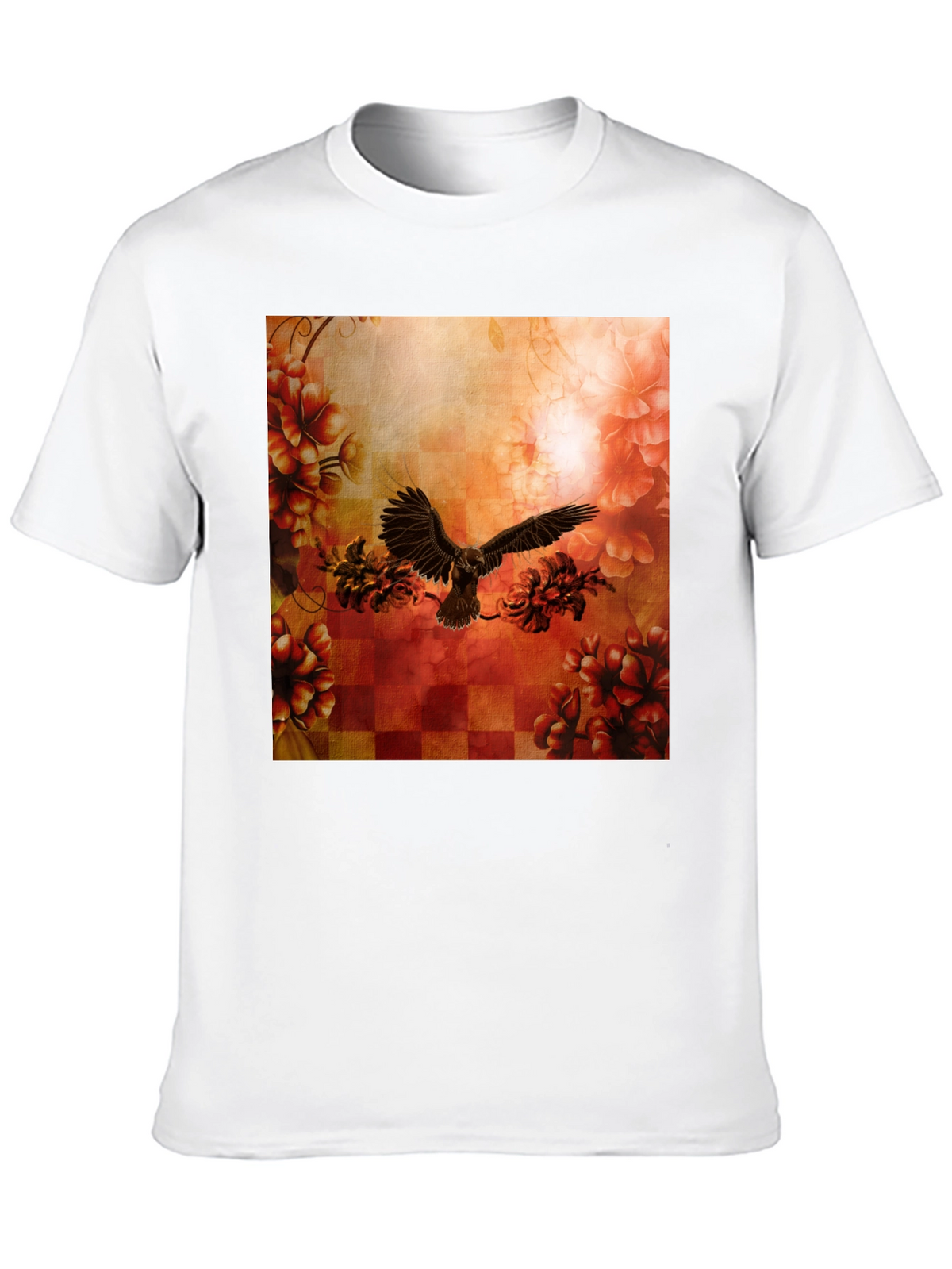 Floral Eagle Graphic Tee - Black Cotton Blend