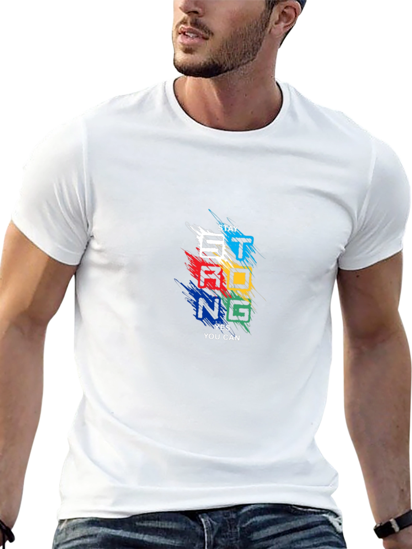 Stay Strong Graphic Print Black T-Shirt
