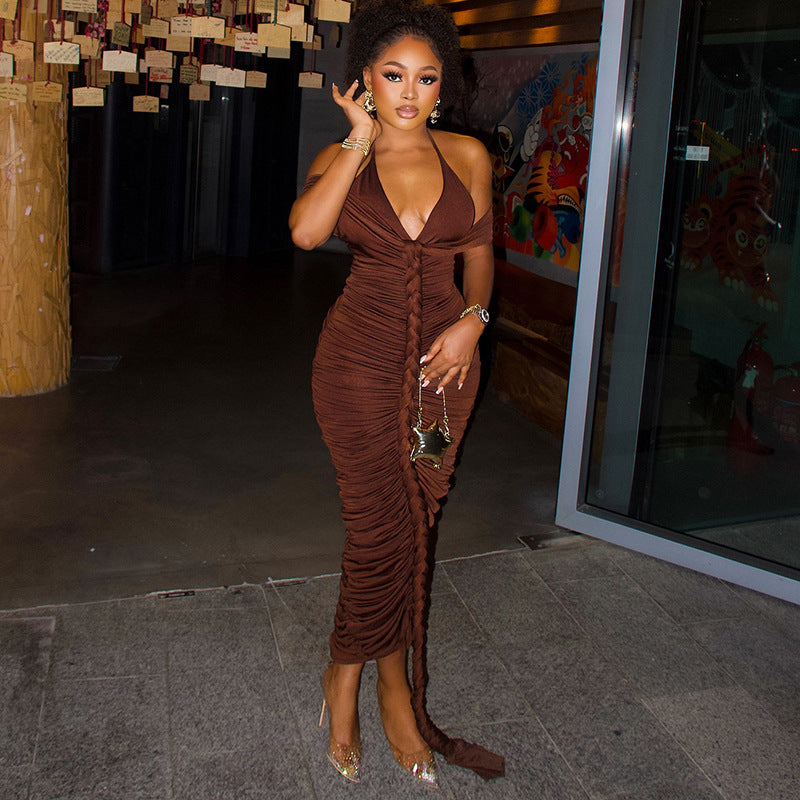 Women's Sexy Solid Color V-Neck Maxi Dress