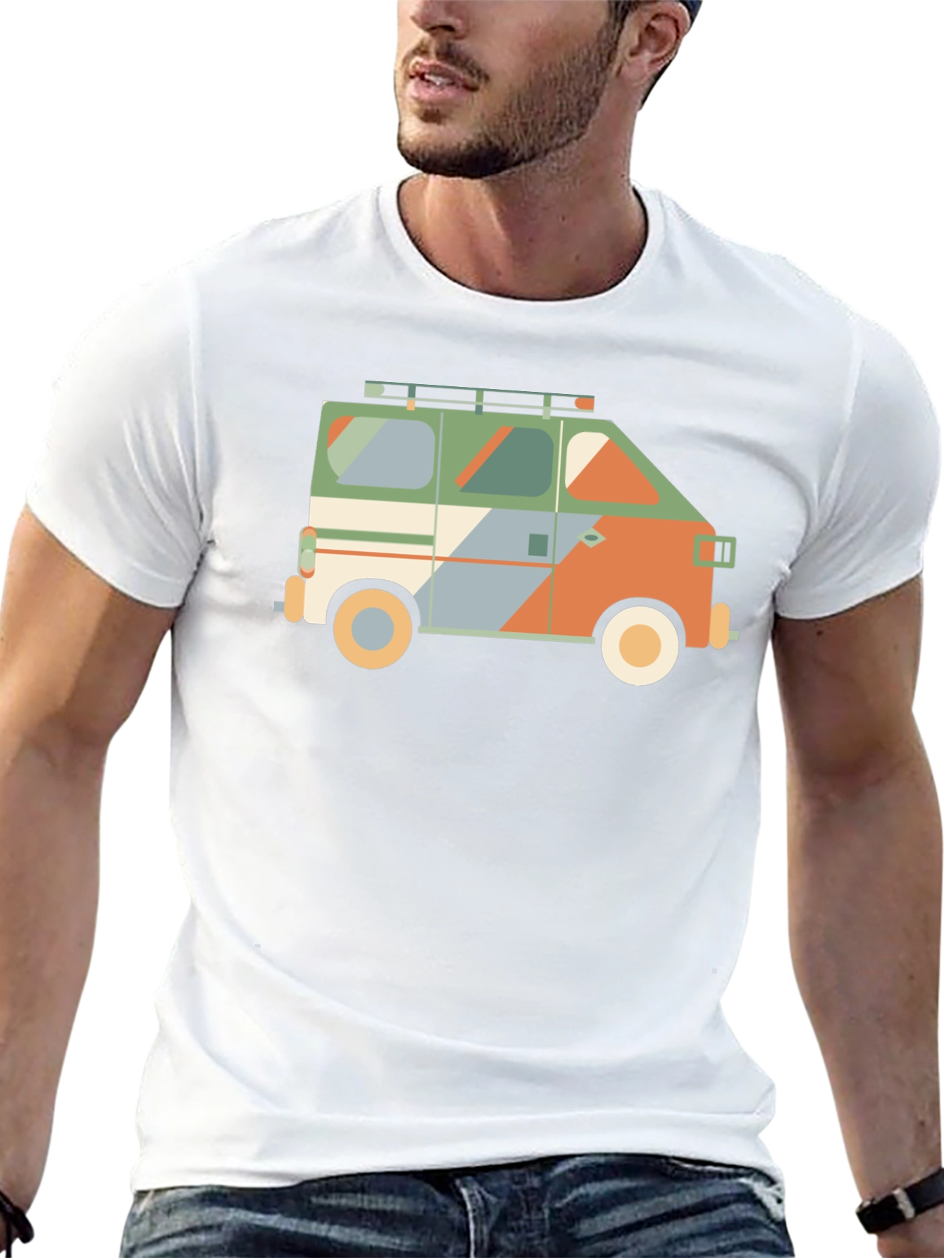 Retro Camper Van Graphic Tee - Black Cotton T-Shirt