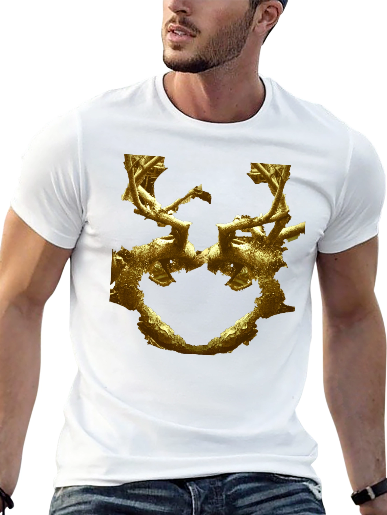 Abstract Gold Branch Design Black T-Shirt