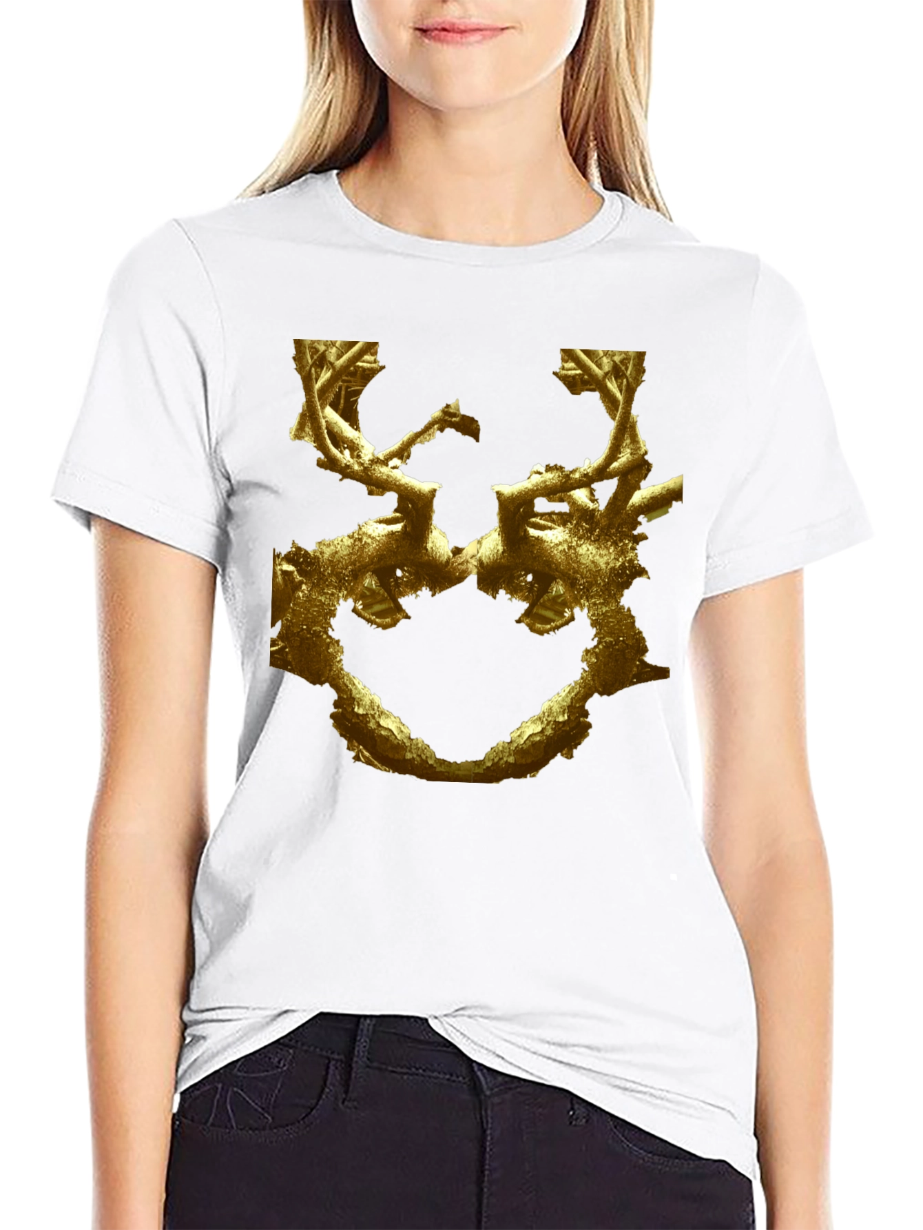 Abstract Gold Branch Design Black T-Shirt
