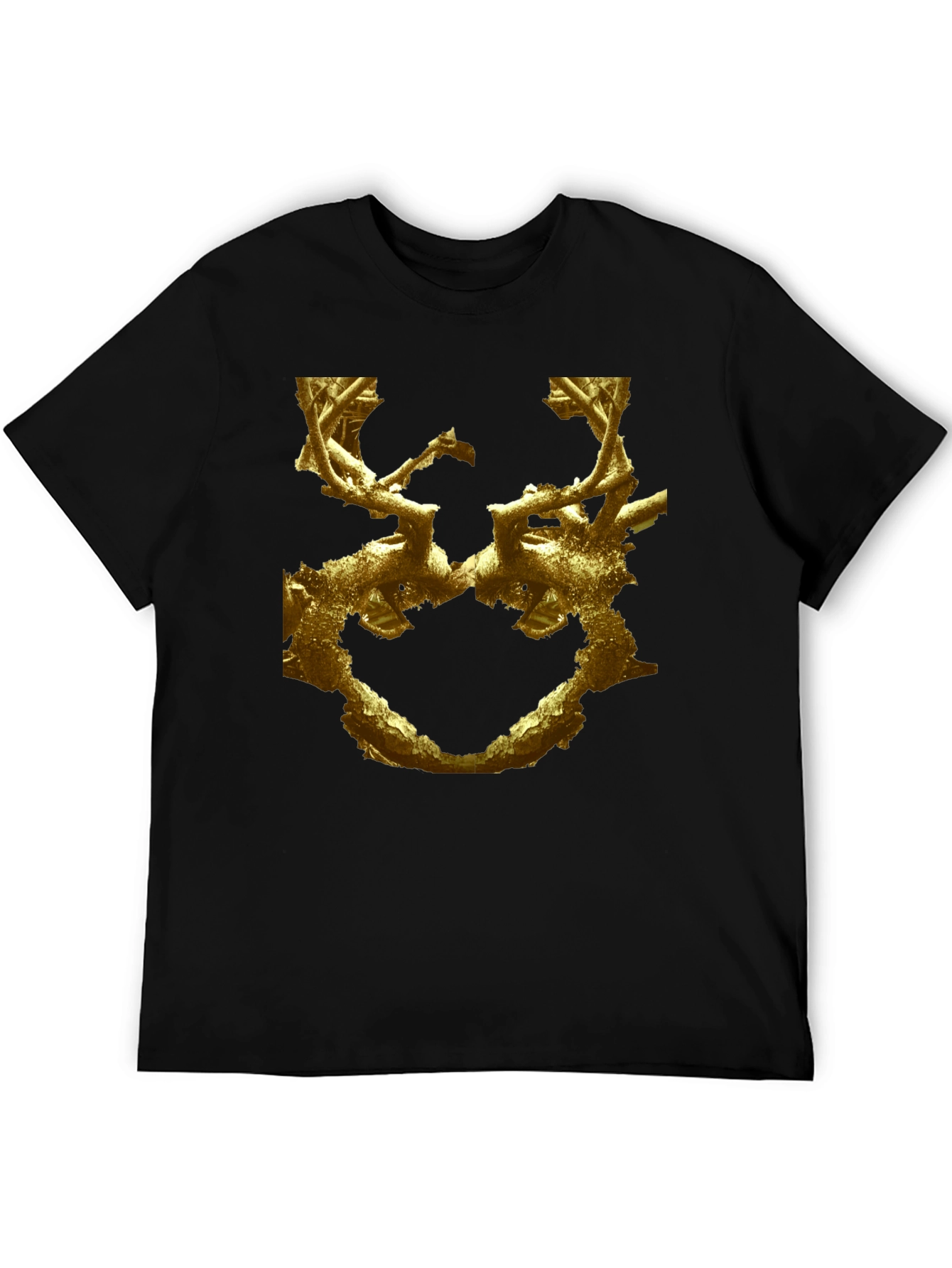 Abstract Gold Branch Design Black T-Shirt