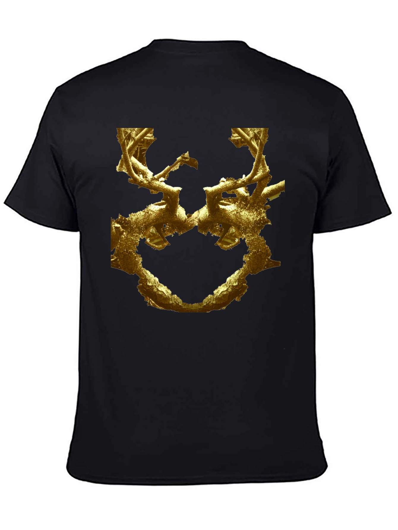 Abstract Gold Branch Design Black T-Shirt