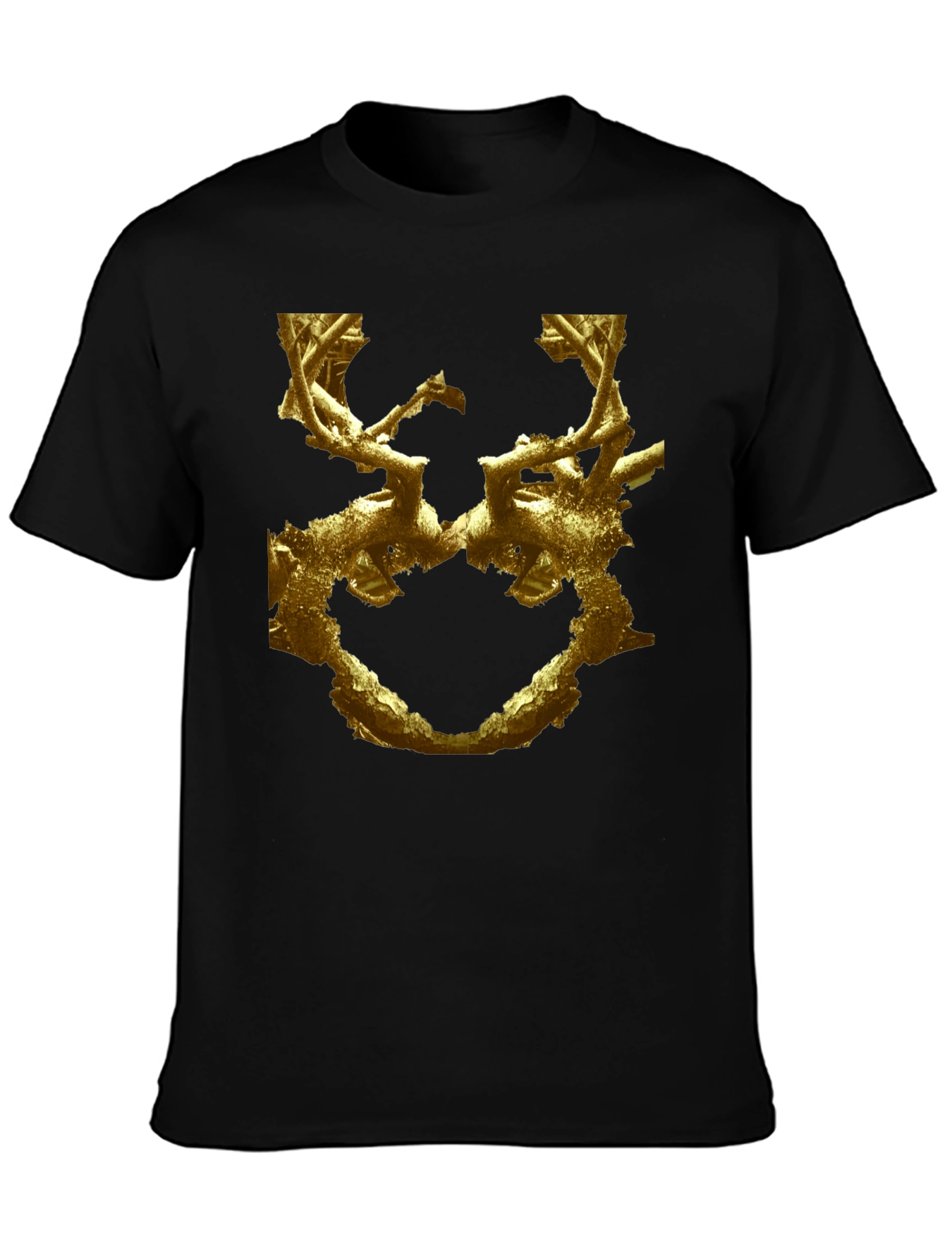 Abstract Gold Branch Design Black T-Shirt